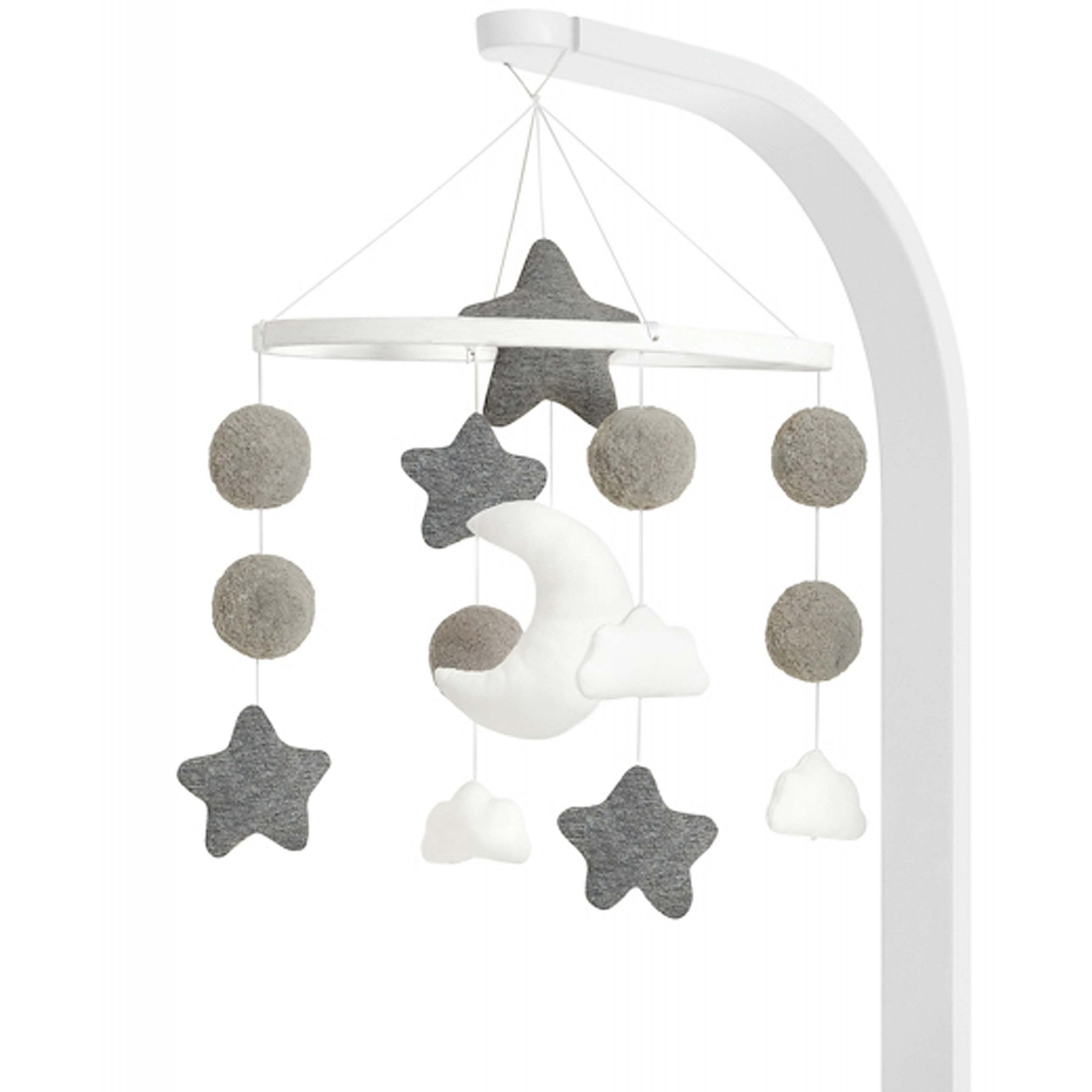 Mobile Bébé Snuz Blanc – Étoiles, Lune & Nuages En Peluche, Bras Ajustable, Style Scandinave Apaisant, Compatible SnuzPod & SnuzKot