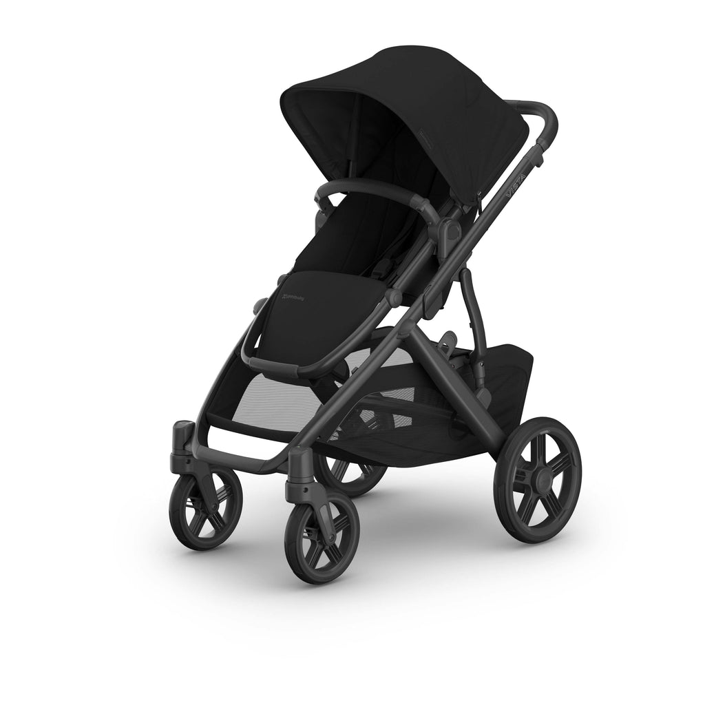 Black Uppababy Vista V3 stroller on a white background