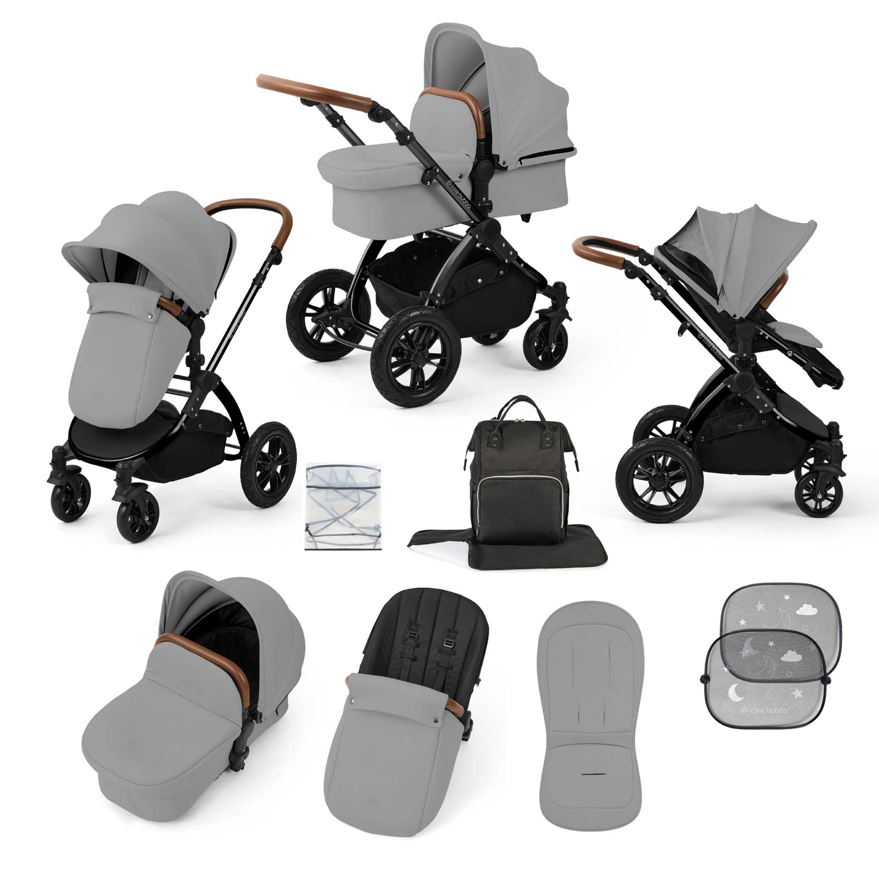 Ickle Bubba Stomp Luxe 9 Piece Pram Pearl Grey