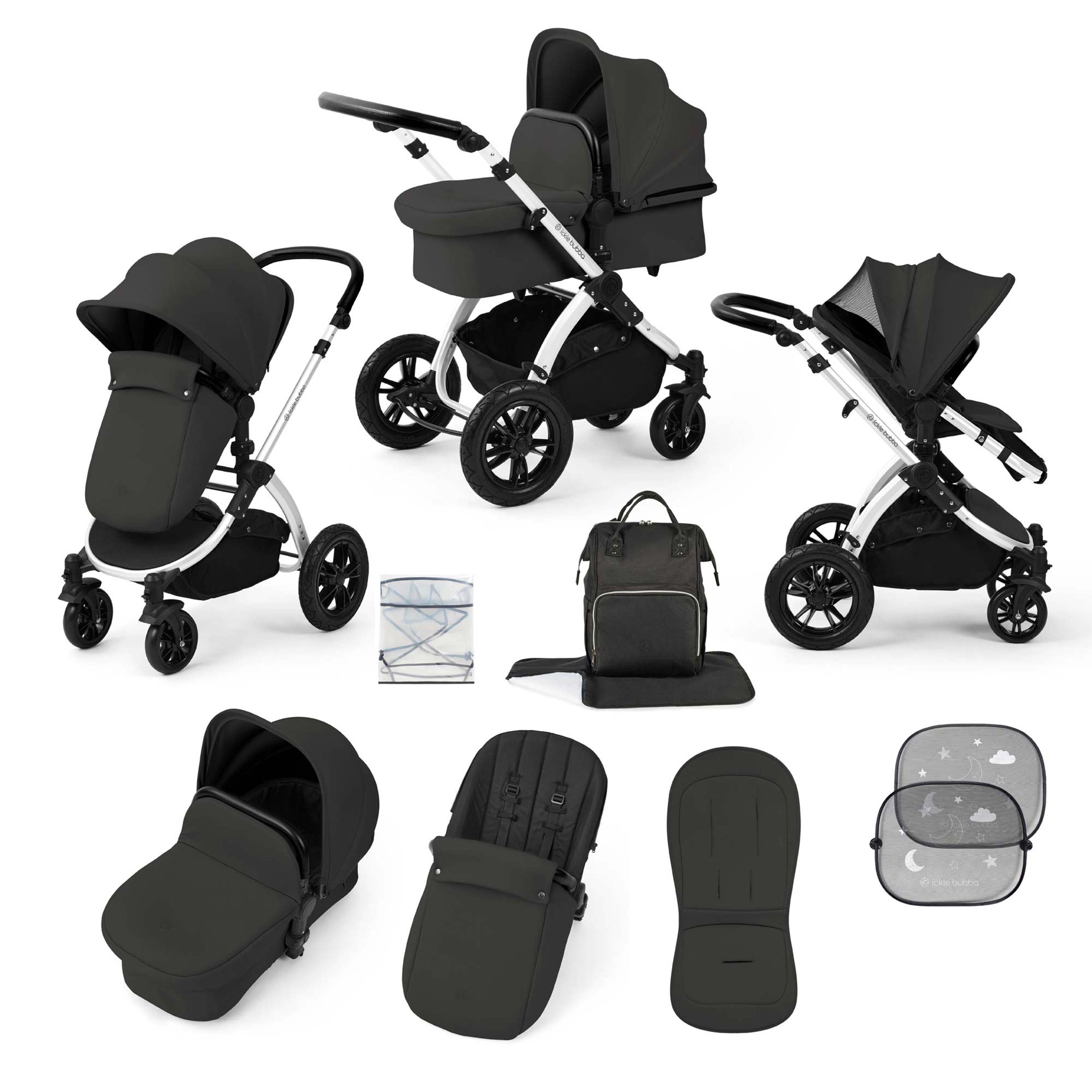 Ickle Bubba Stomp Luxe 9 Piece Pram Charcoal