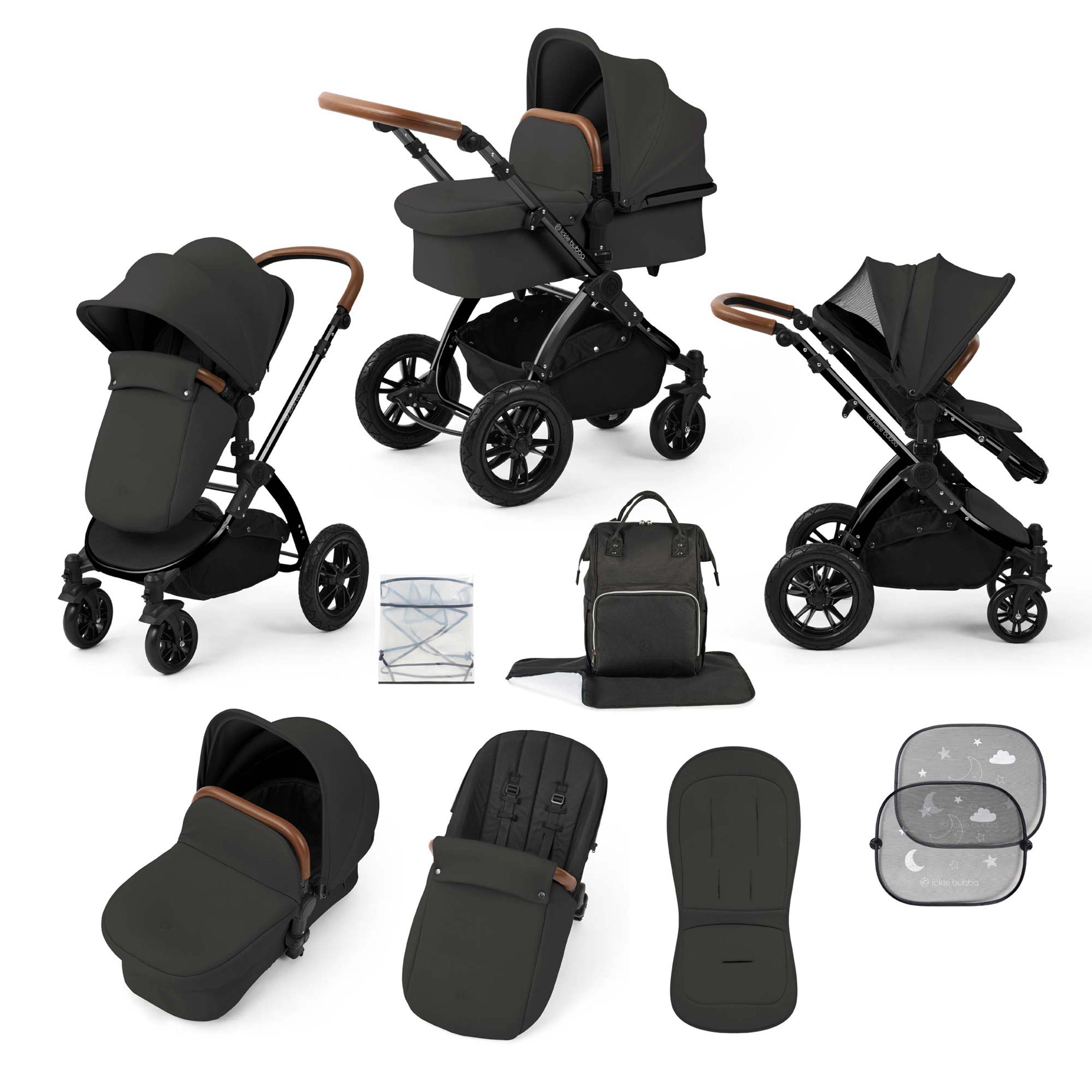 Ickle Bubba Stomp Luxe 9 Piece Pram Charcoal