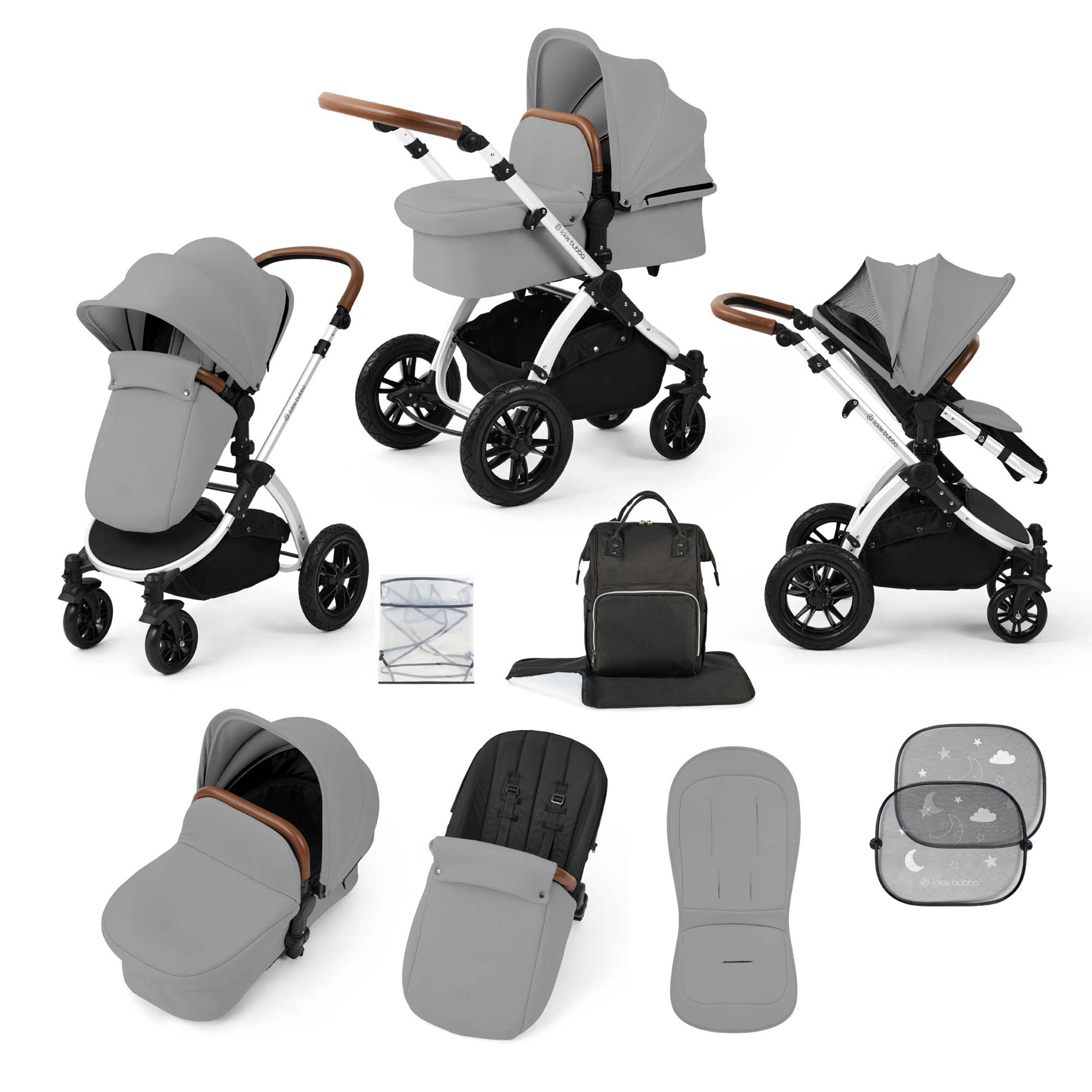 Ickle Bubba Stomp Luxe 9 Piece Pram Pearl Grey