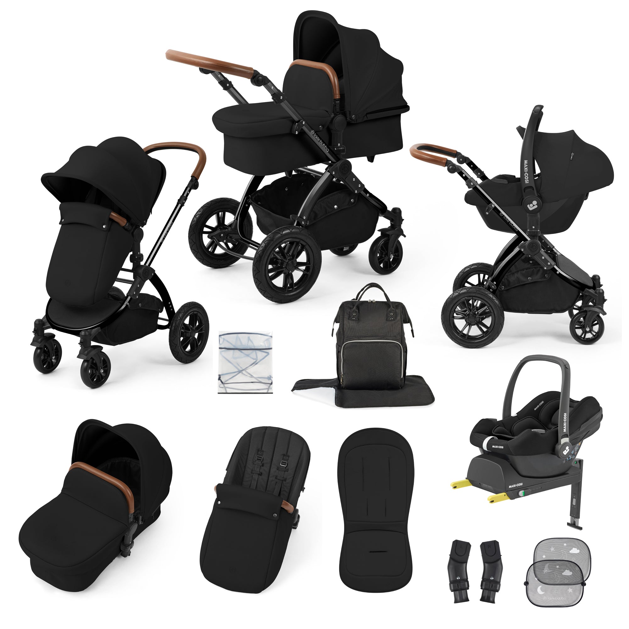 Ickle Bubba Stomp Luxe Travel System Bundle | Maxi-Cosi Cabriofix i-Size Car Seat & Isofix Base | Midnight Black
