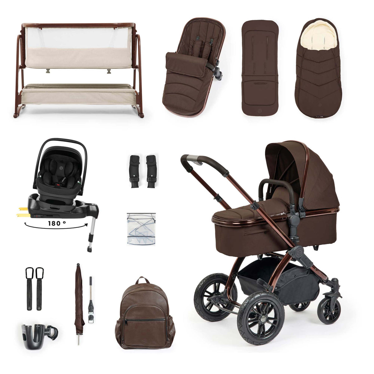 Ickle Bubba Stomp Luxe Elements 17-Piece Travel System & Home Bundle – Chestnut & Stone