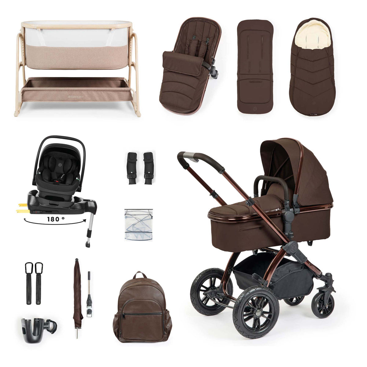 Ickle Bubba Stomp Luxe Elements 17-Piece Travel System & Home Bundle – Chestnut & Biscuit