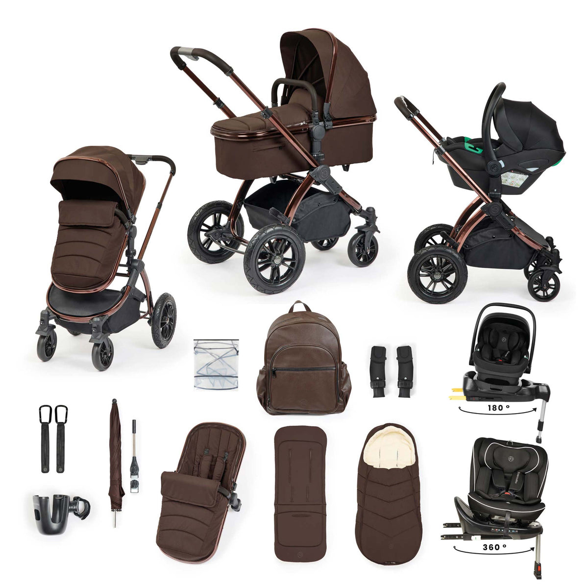 Ickle Bubba Stomp Luxe Elements 16 Piece Travel System | Chestnut