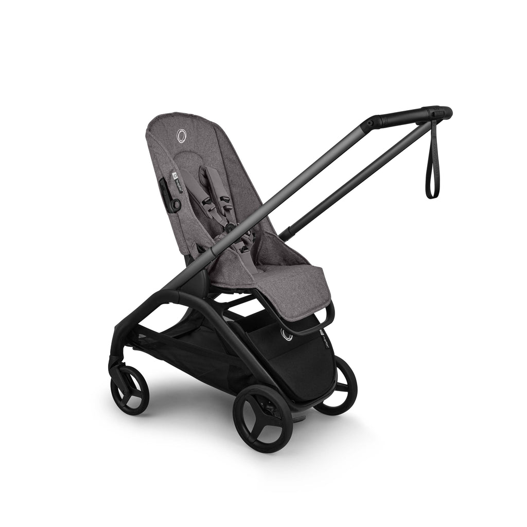 Bugaboo Dragonfly Plus stroller in Grey with black chassis and no canopy on a white background