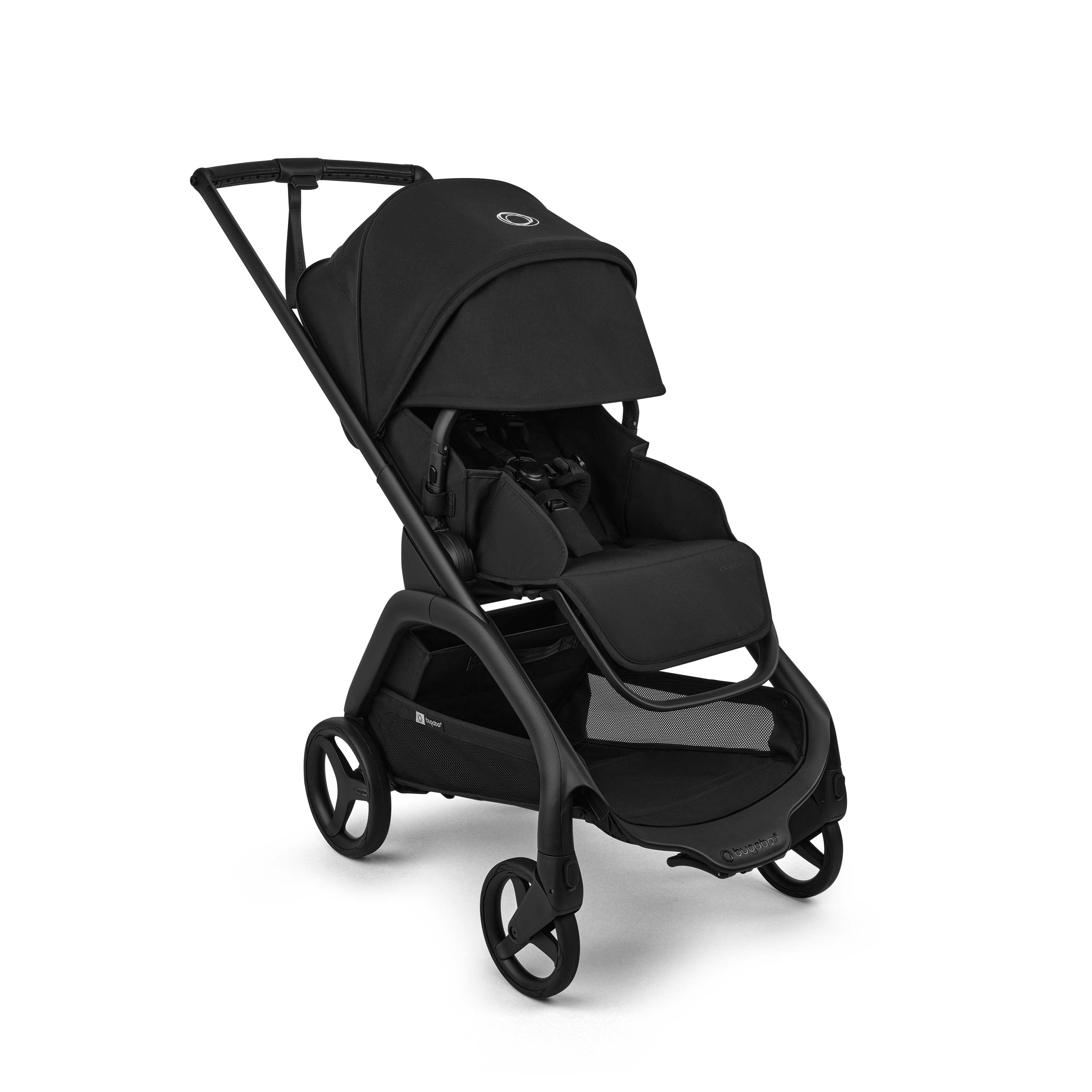 Black Bugaboo Dragonfly Plus stroller on a white background