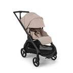 Bugaboo Dragonfly Plus Stroller in Desert Taupe with extended canopy and black chassis on a white background