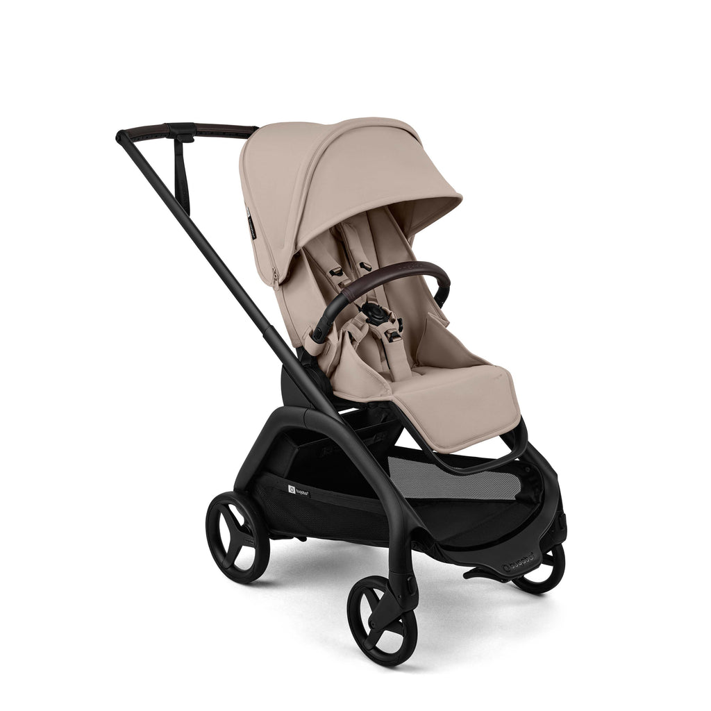 Bugaboo Dragonfly Plus Stroller in Desert Taupe and black chassis on a white background