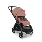 Bugaboo Dragonfly Plus Stroller in Dusty Pink with extended canopy and black chassis on a white background