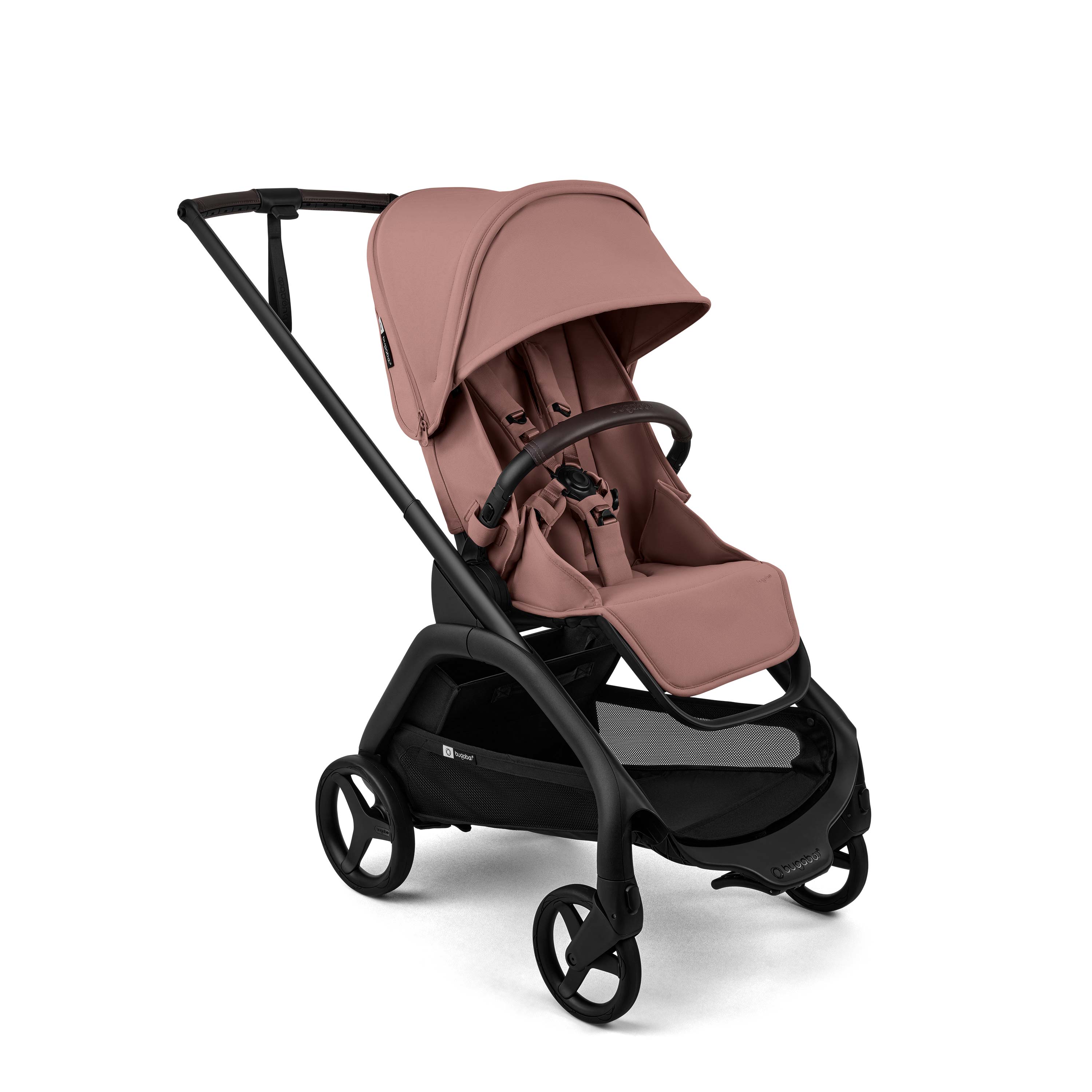 Bugaboo Dragonfly Plus Stroller in Dusty Pink and black chassis on a white background