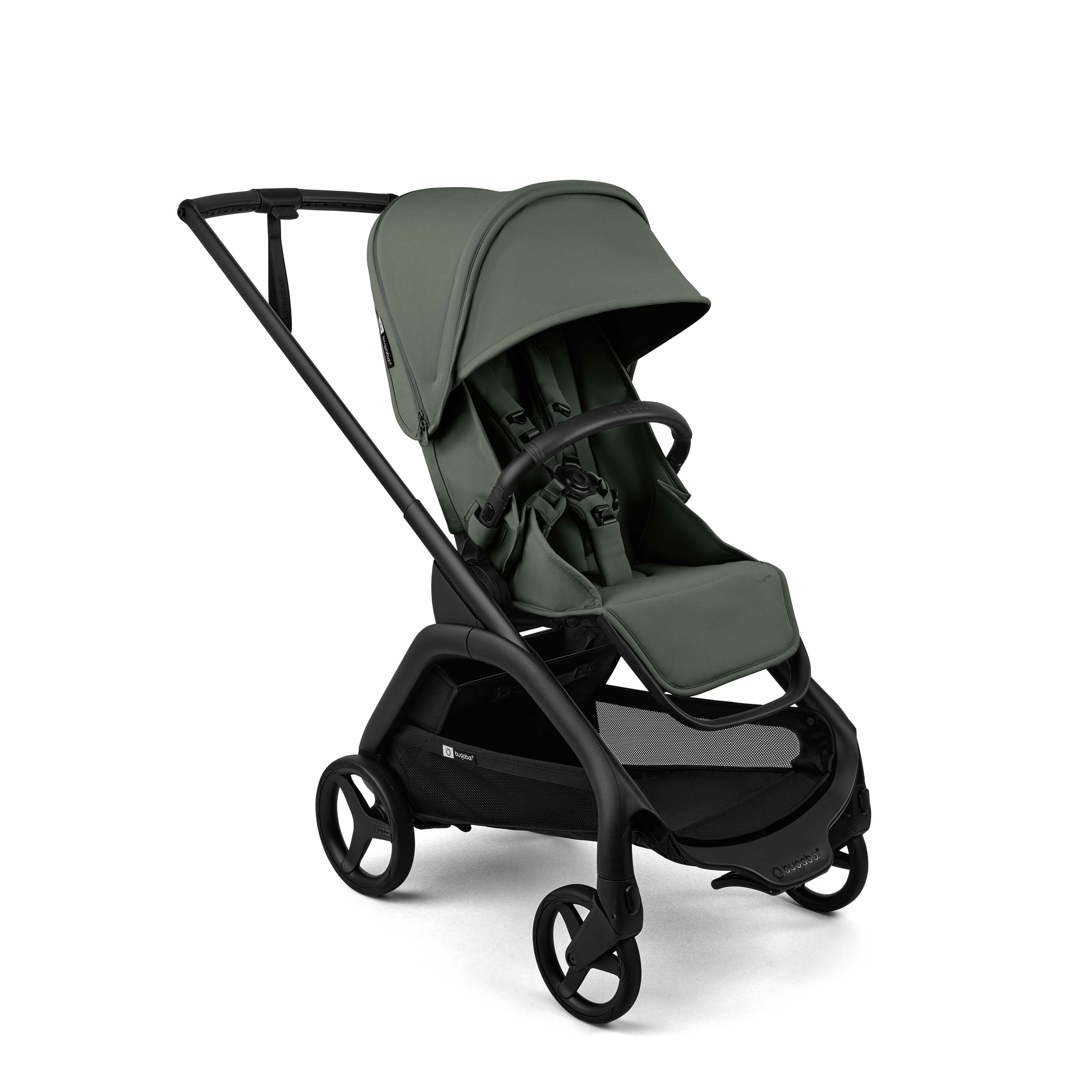 Bugaboo Dragonfly Plus Stroller in Forest Green and black chassis on a white background