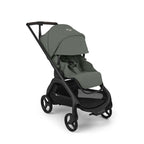 Bugaboo Dragonfly Plus Stroller in Forest Green with extended canopy and black chassis on a white background