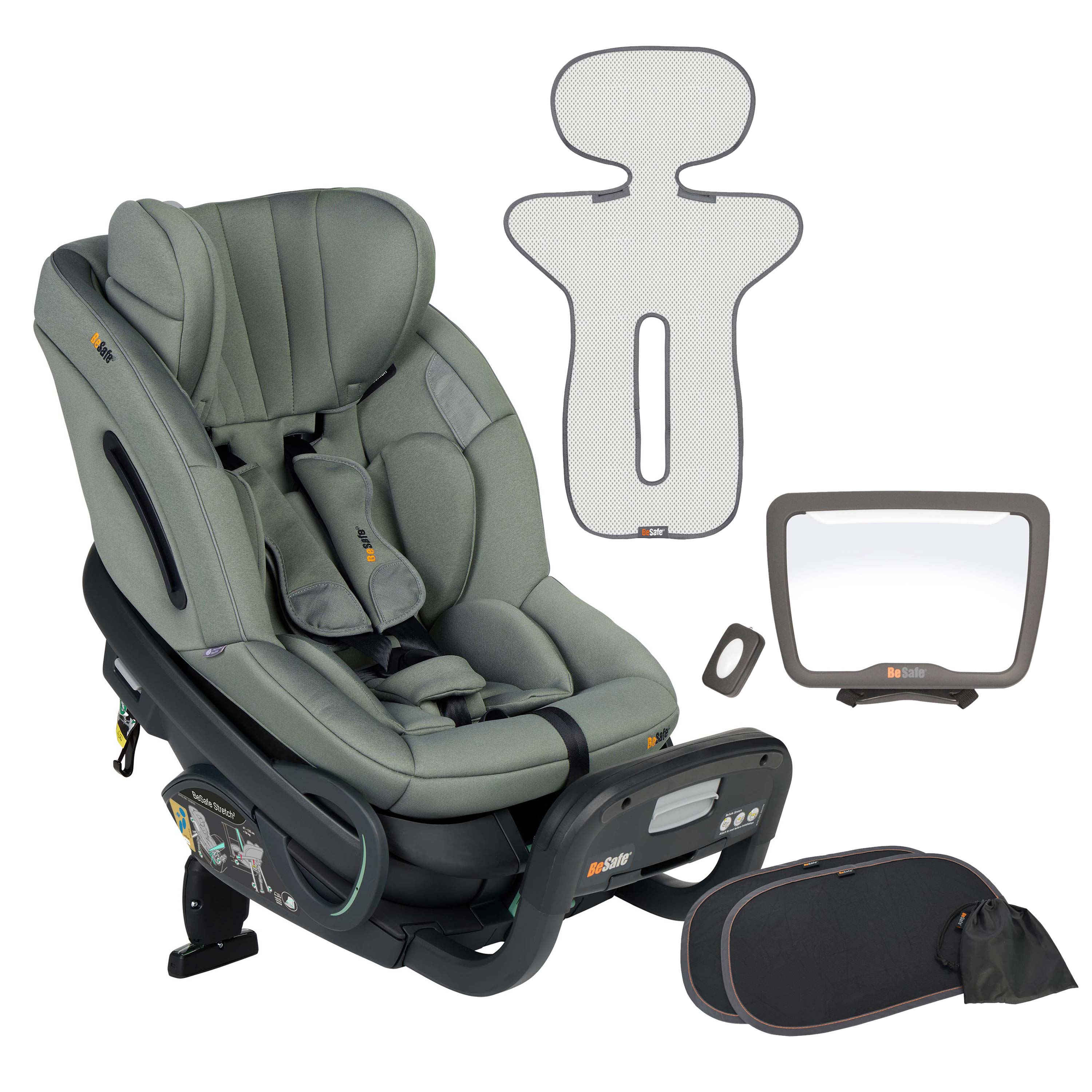 BeSafe Stretch² Rear-Facing Car Seat & Free Accessory Bundle | Meadow Green SoftBreeze