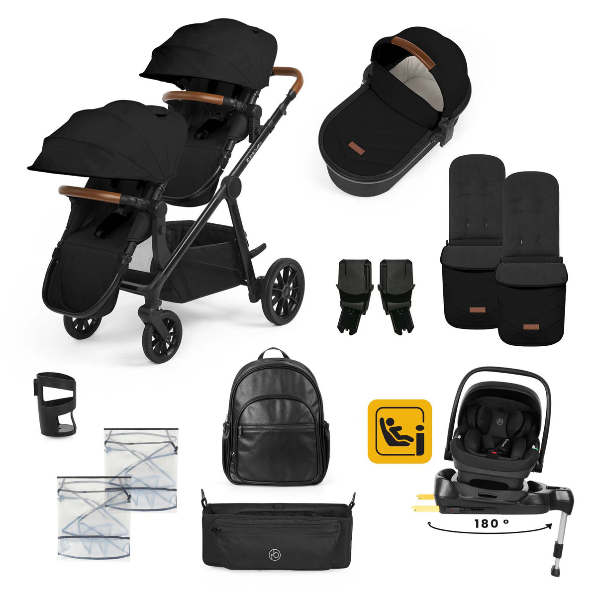 Ickle Bubba Virgo Growing Family 14 Piece Travel System with Nimbus & ISOFIX Base – Black