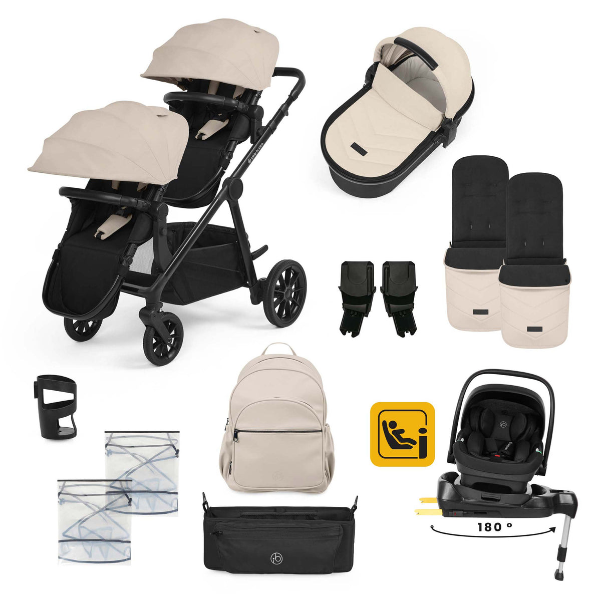 Ickle Bubba Virgo Growing Family 14 Piece Travel System with Nimbus & ISOFIX Base – Stone
