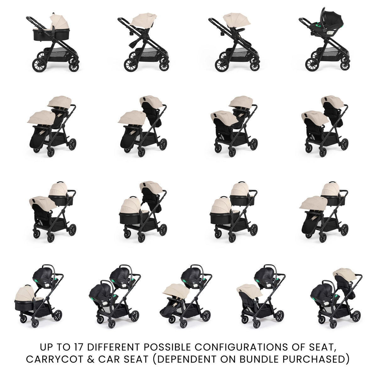 Ickle Bubba Virgo Growing Family 14 Piece Travel System with Nimbus & ISOFIX Base – Stone