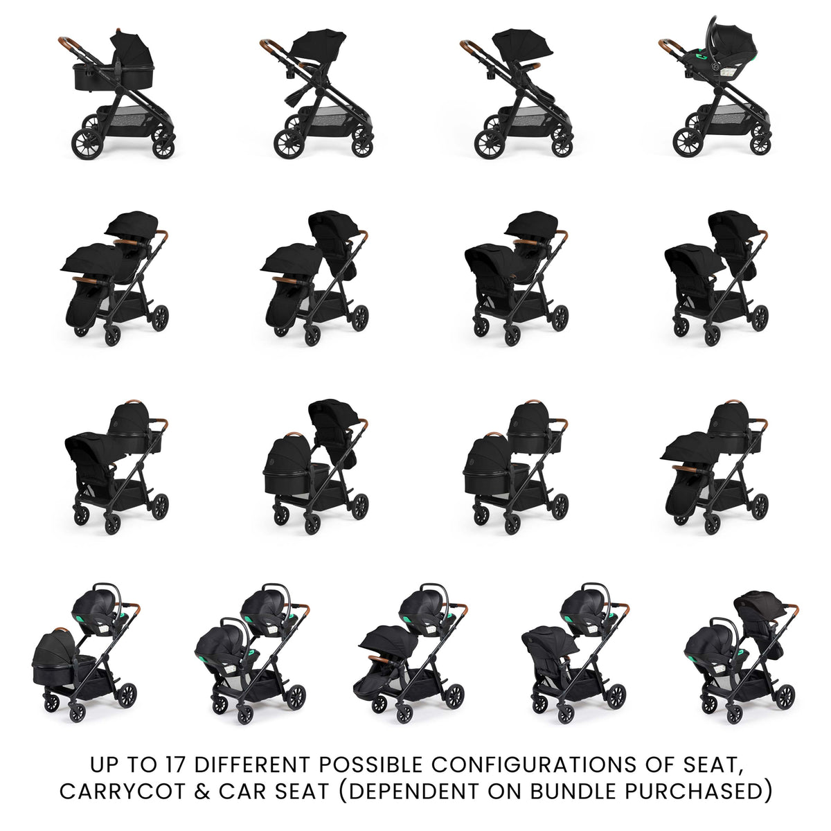 Ickle Bubba Virgo Twin 18 Piece Travel System with Nimbus & ISOFIX Bases – Black