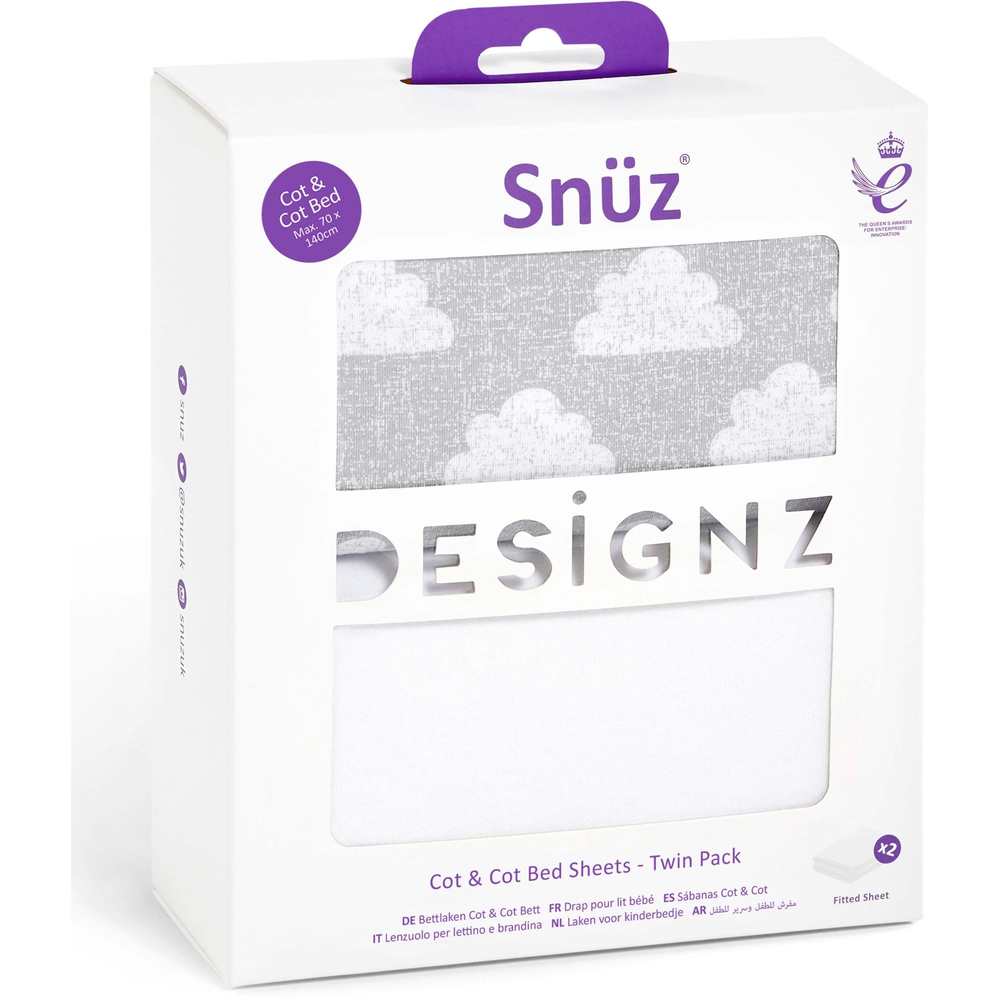 Snuz Cot & Cot Bed Fitted Sheets 2 Pack Cloud Nine