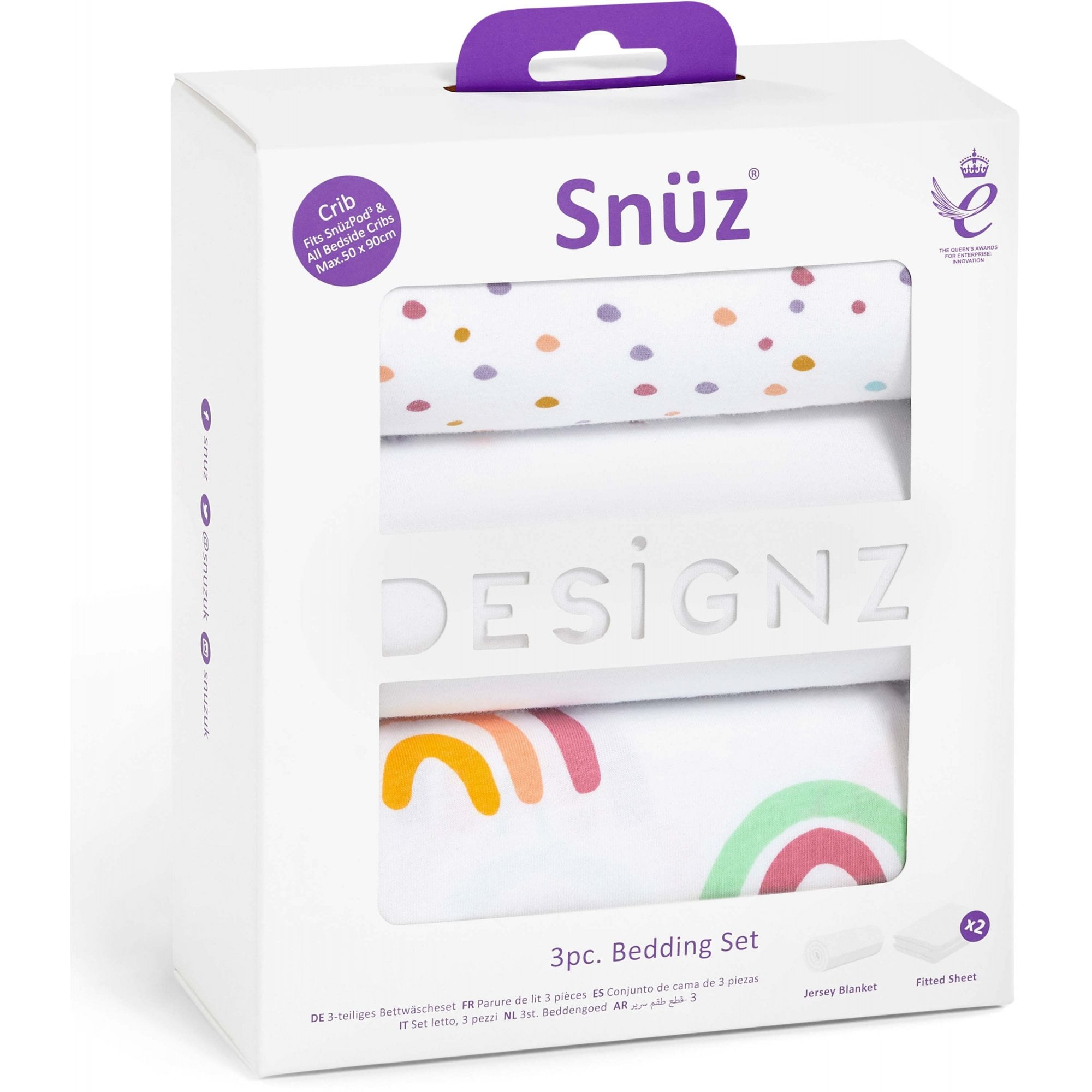 Snuz 3 piece Crib Bedding Set Coloured Rainbow