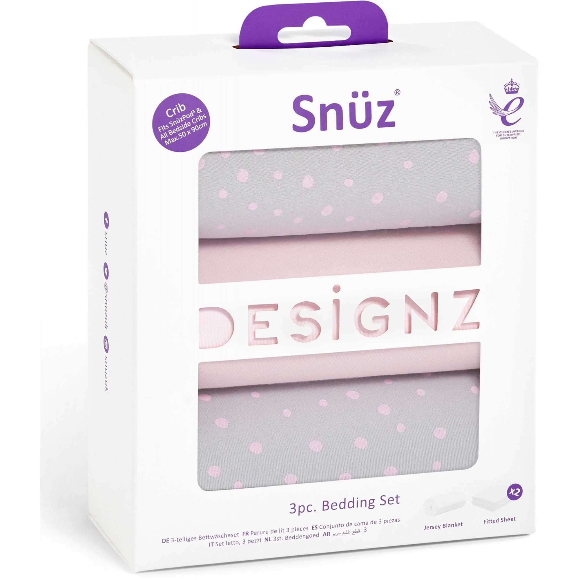 Snuz 3 piece Crib Bedding Set Rose Spots