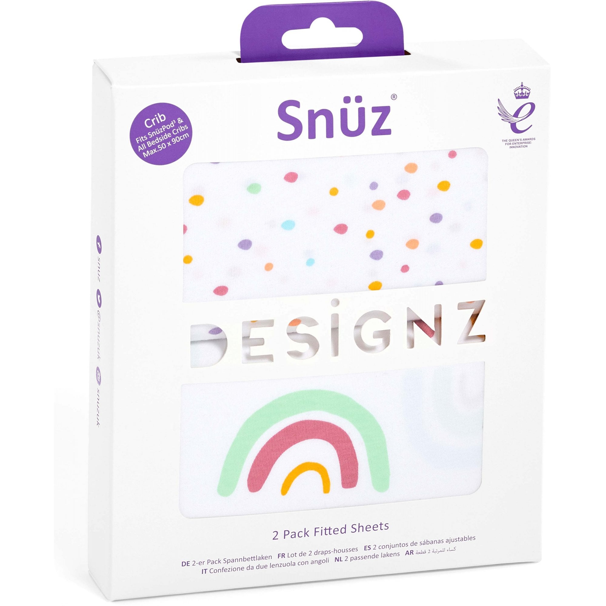Snuz Crib Fitted Sheets 2 Pack Coloured Rainbow