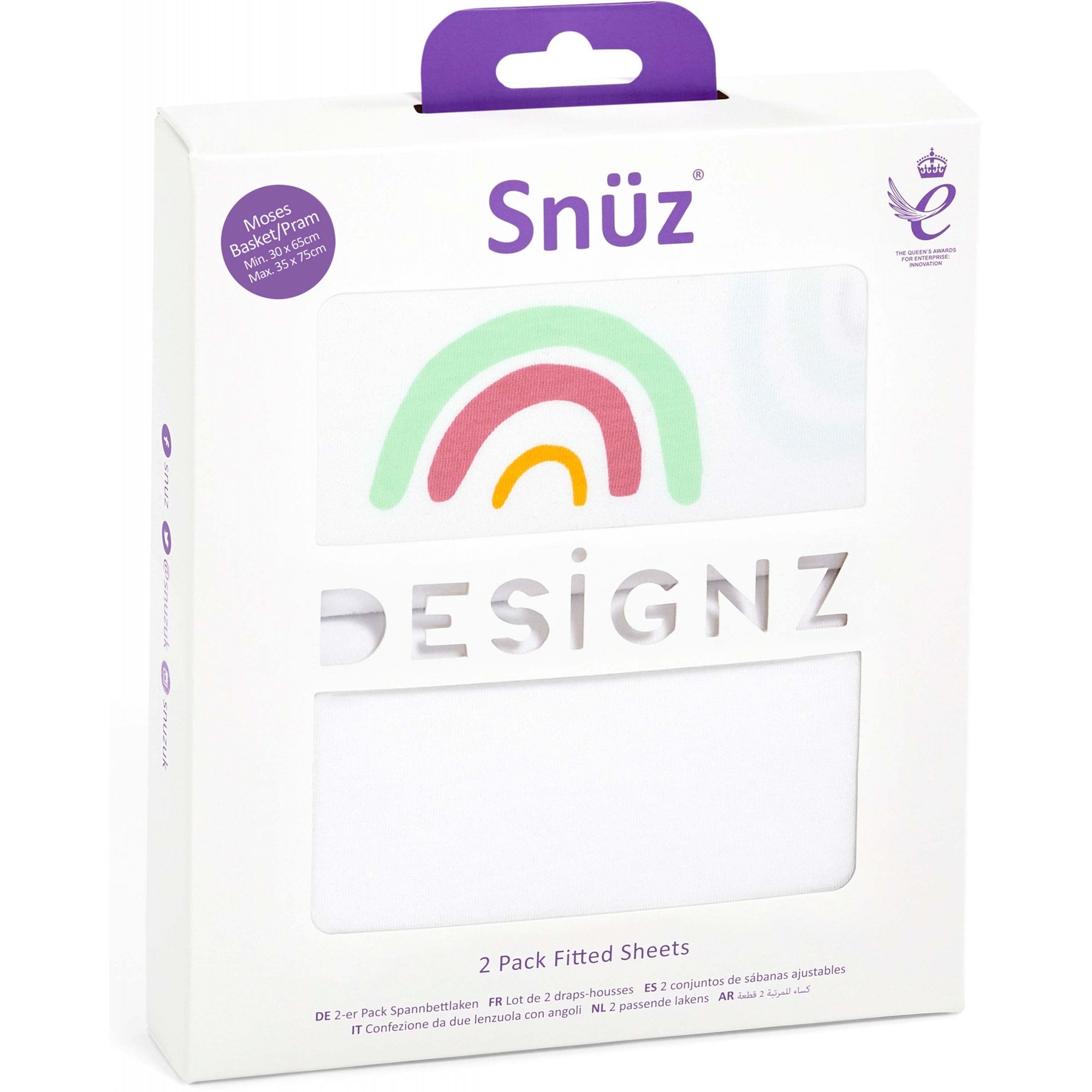 Snuz Moses & Pram Fitted Sheets 2 Pack Coloured Rainbow