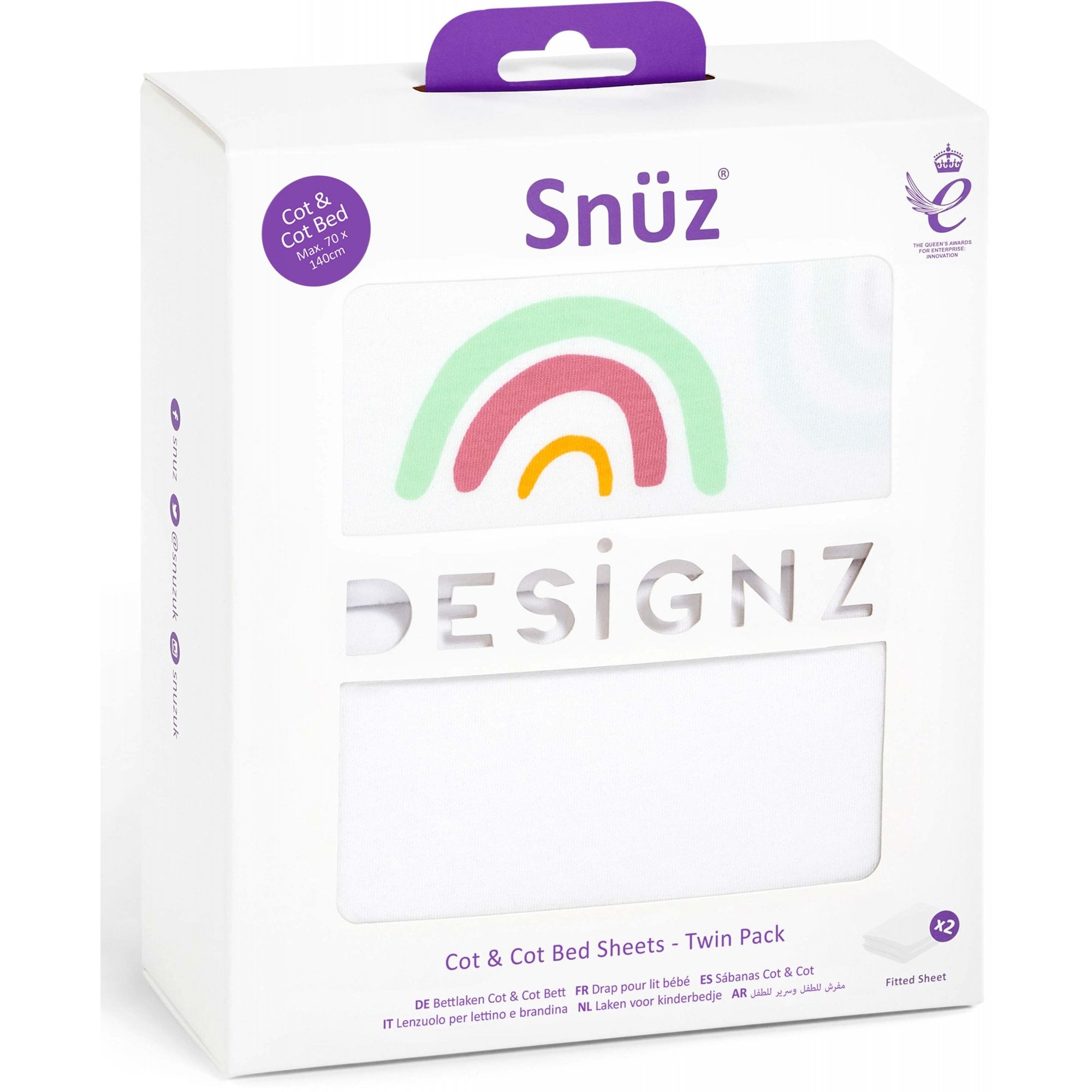 Snuz Cot & Cot Bed Fitted Sheets 2 Pack Coloured Rainbow