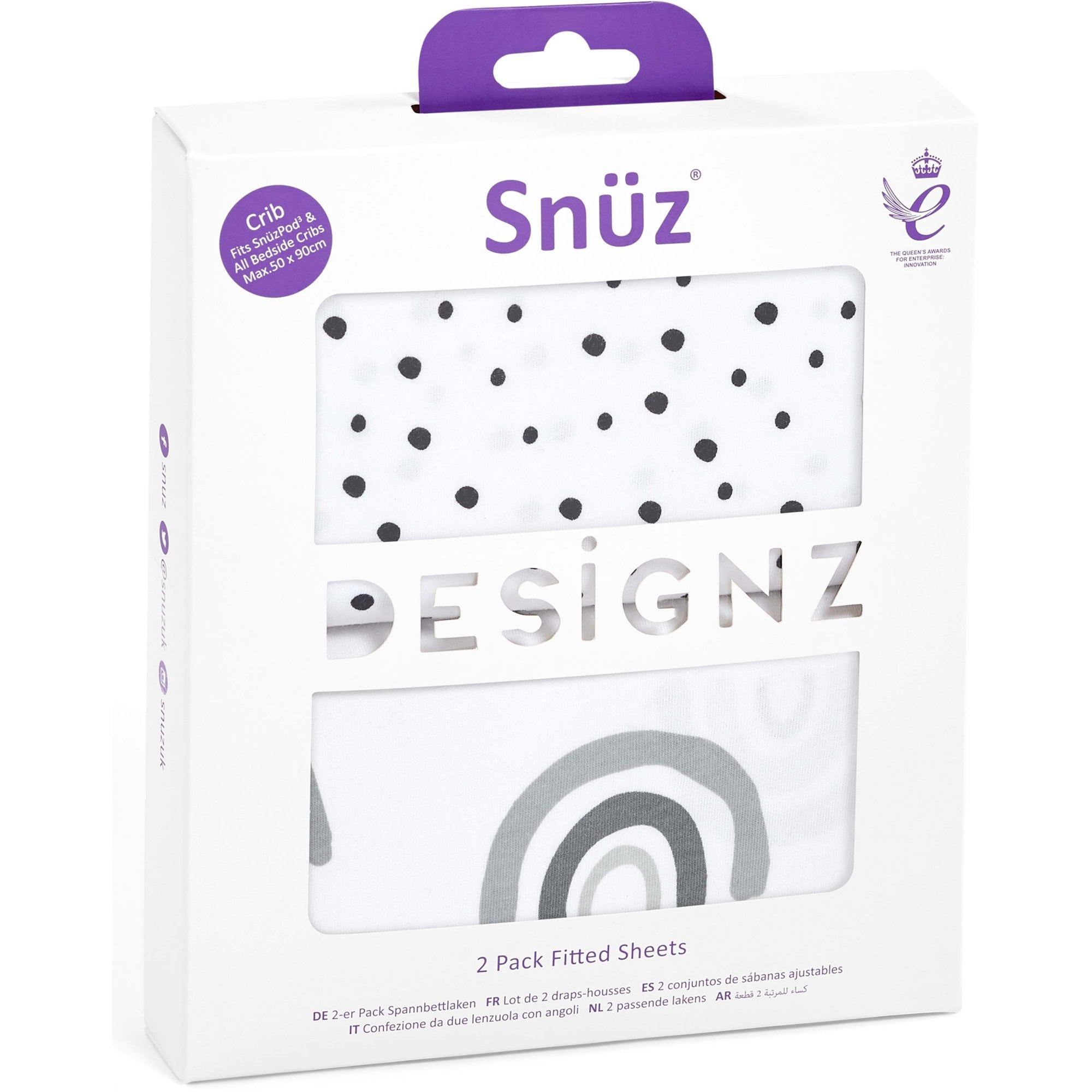 Snuz Crib Fitted Sheets 2 Pack Mono Rainbow