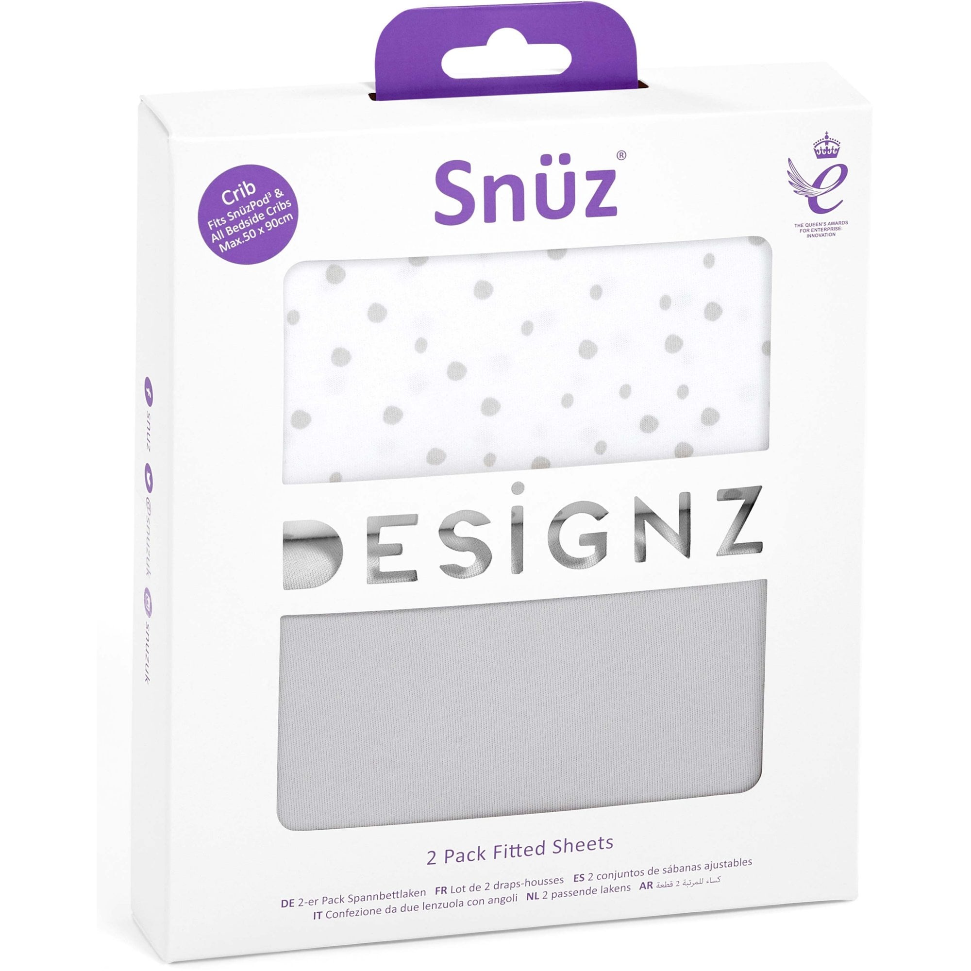 Snuz Crib Fitted Sheets 2 Pack Grey Spots