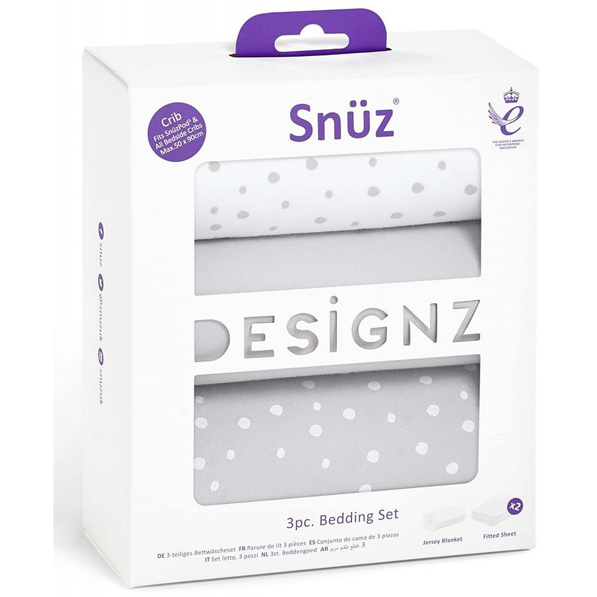 Snuz 3 piece Crib Bedding Set Grey Spots