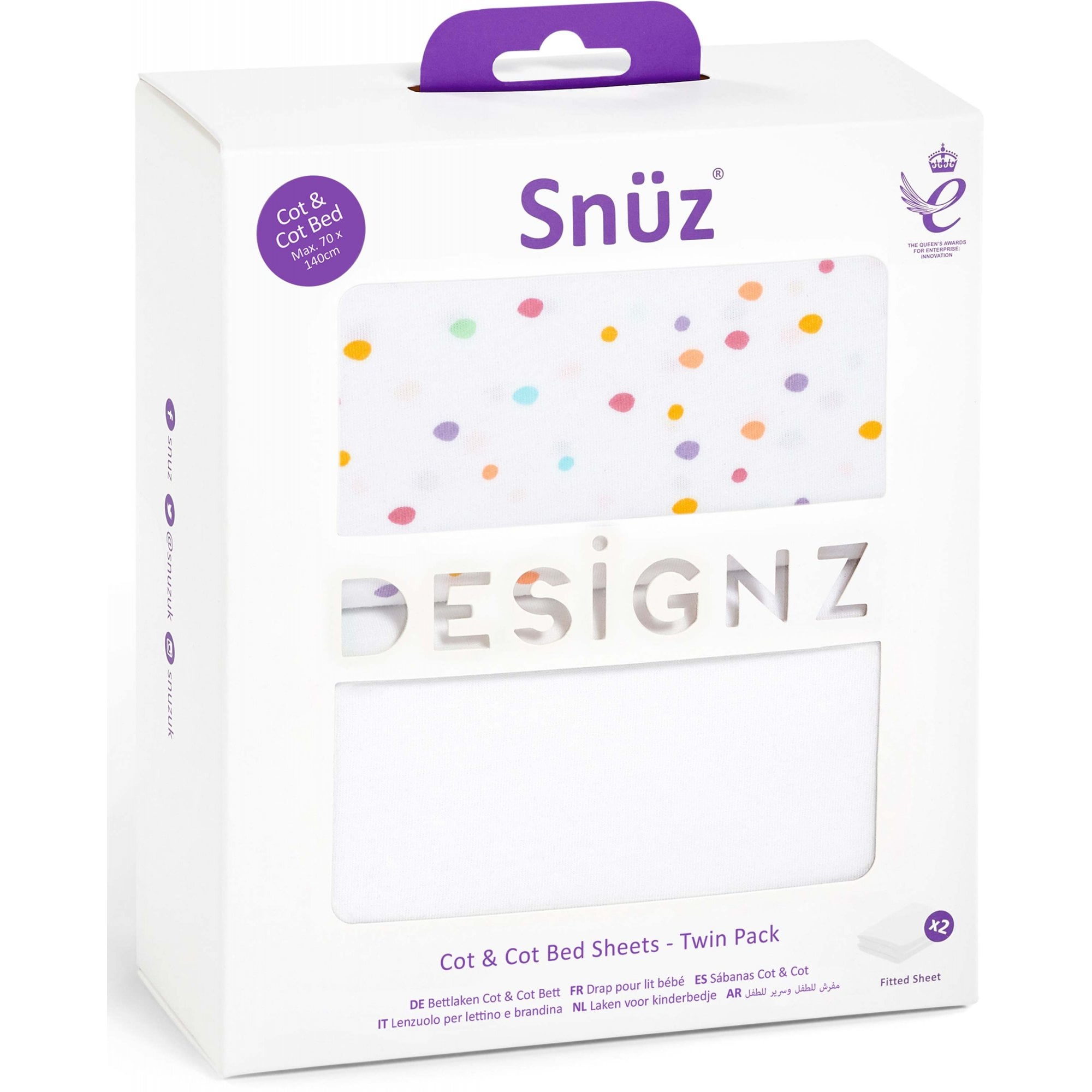Snuz Cot & Cot Bed Fitted Sheets 2 Pack Colour Spots