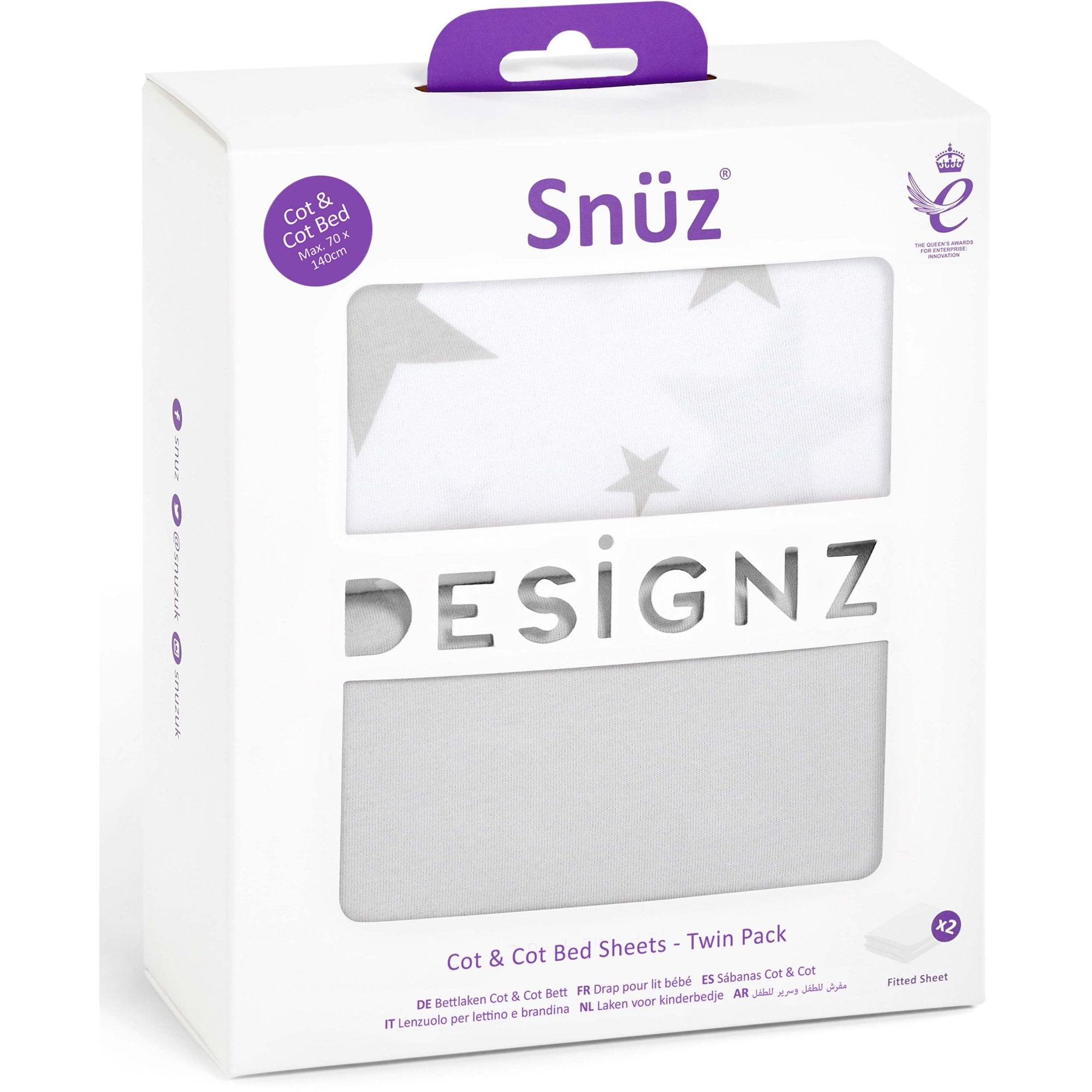 Snuz Cot & Cot Bed Fitted Sheets 2 Pack Stars