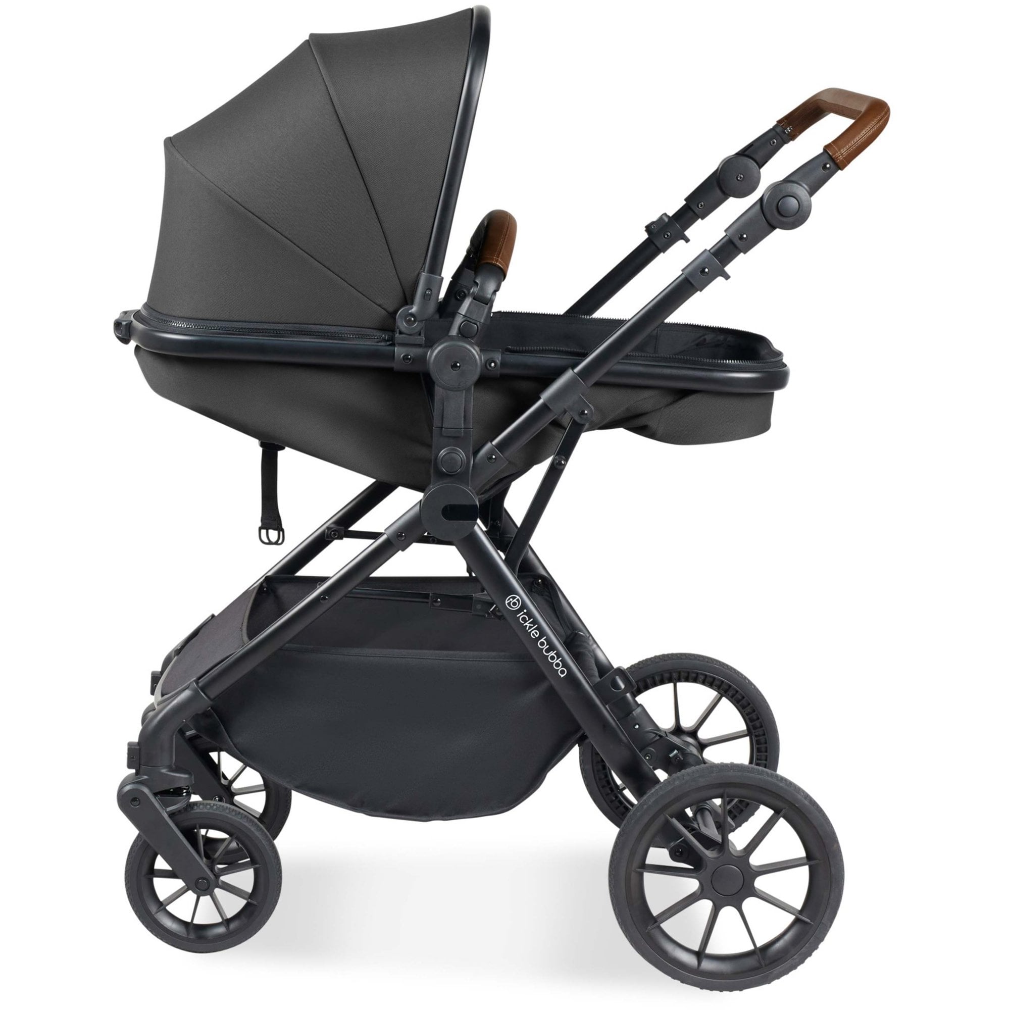 Ickle Bubba Cosmo 9 Piece Travel System with i-Size Stratus Car Seat & ISOFIX Base Graphite Grey