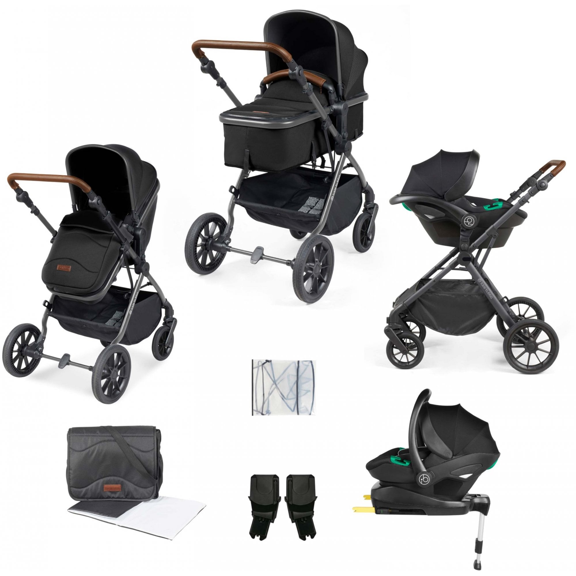 Ickle Bubba Cosmo 9 Piece Travel System with i-Size Stratus Car Seat & ISOFIX Base Black