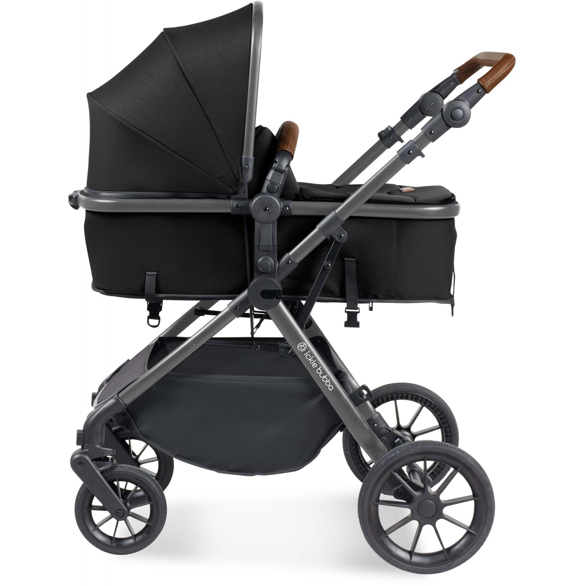 Ickle Bubba Cosmo 9 Piece Travel System with i-Size Stratus Car Seat & ISOFIX Base Black