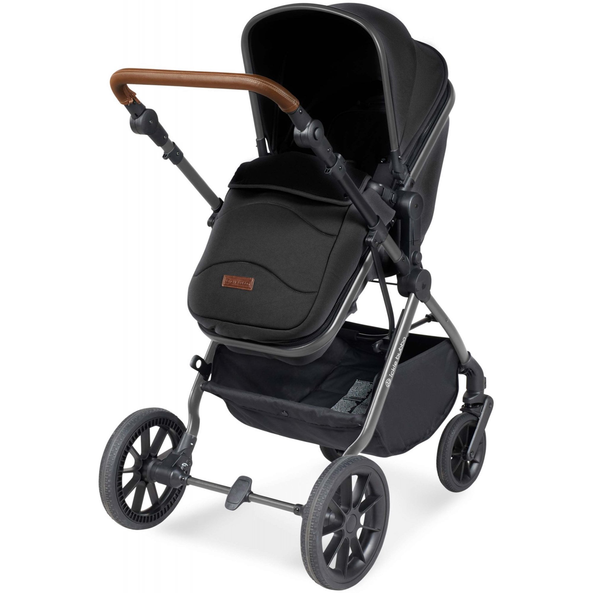 Ickle Bubba Cosmo 9 Piece Travel System + Nimbus i-Size Car Seat & Spin ISOFIX Base Black