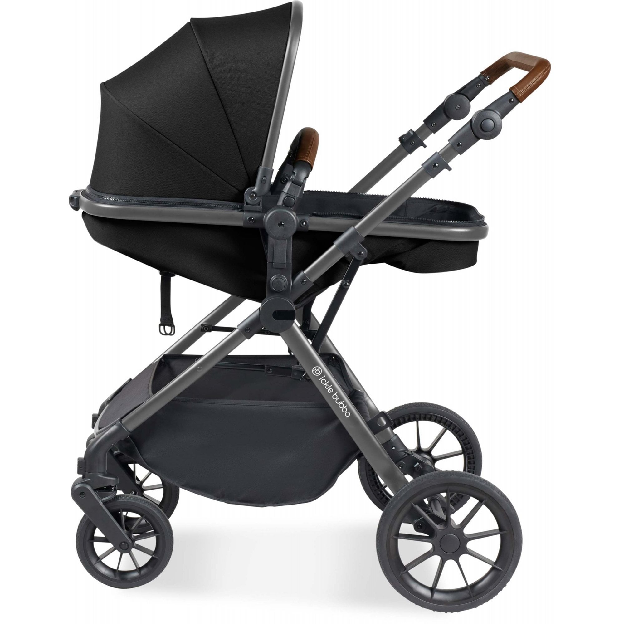 Ickle Bubba Cosmo 9 Piece Travel System with i-Size Stratus Car Seat & ISOFIX Base Black