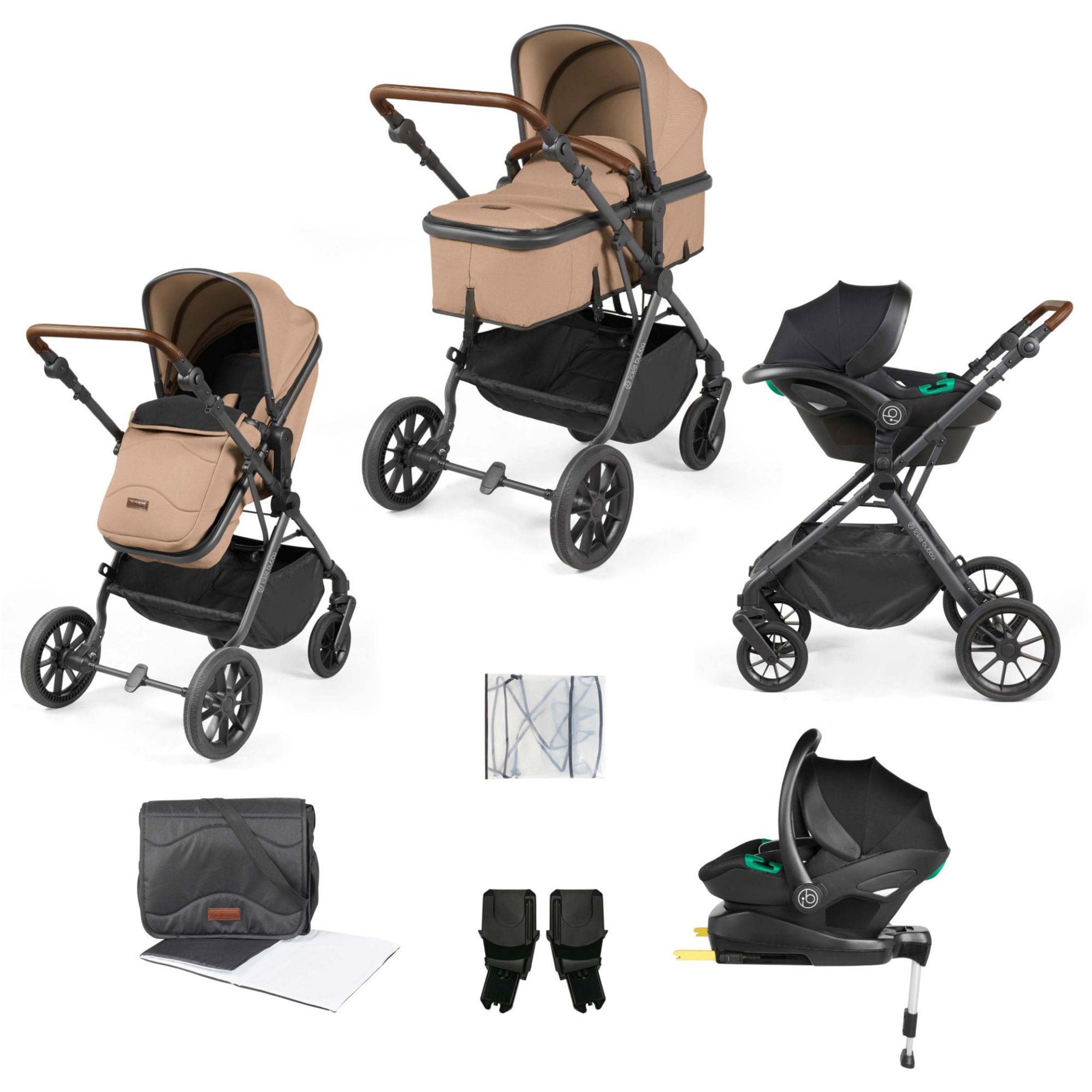Ickle Bubba Cosmo 9 Piece Travel System with i-Size Stratus Car Seat & ISOFIX Desert