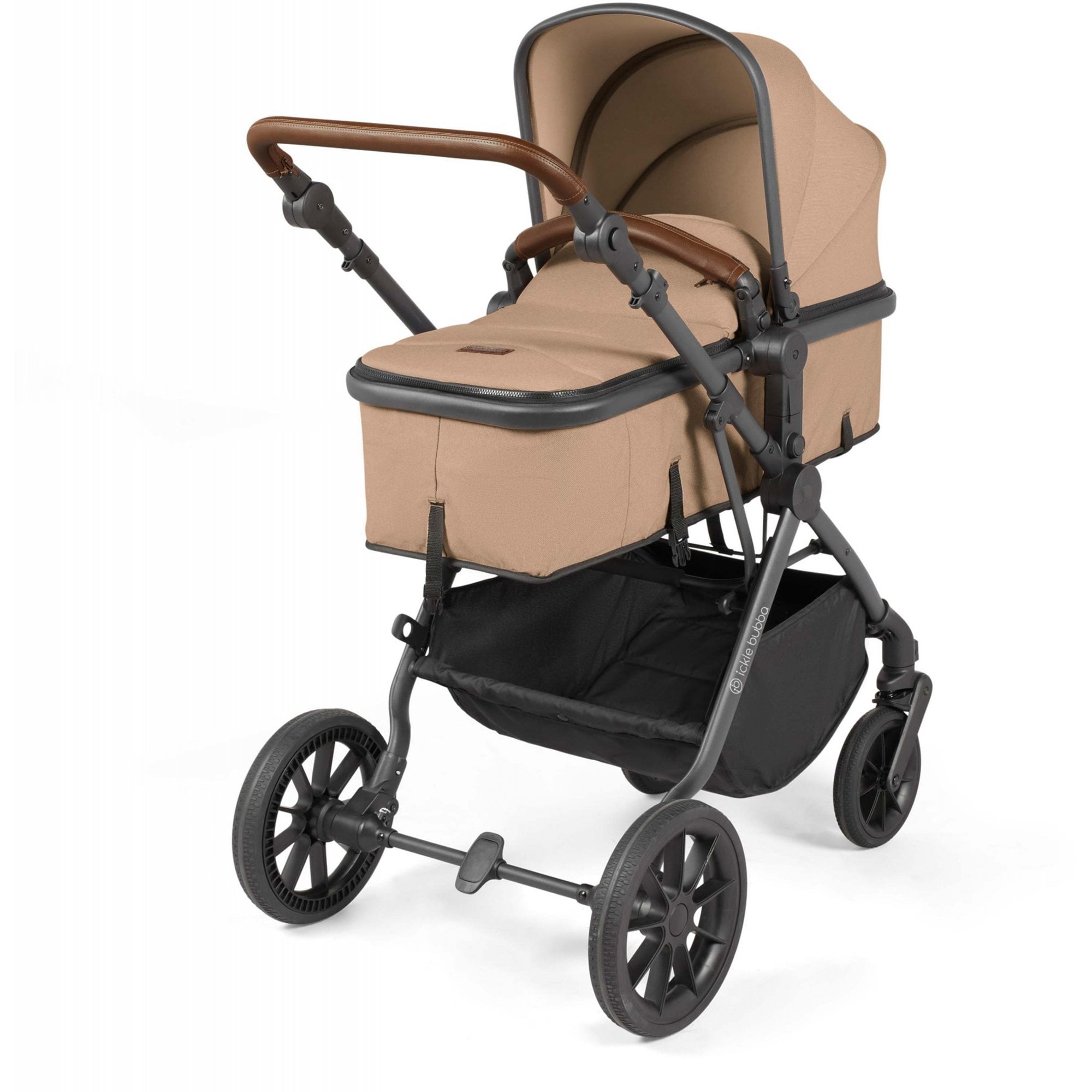 Ickle Bubba Cosmo 9 Piece Travel System + Nimbus i-Size Car Seat & Spin ISOFIX Desert