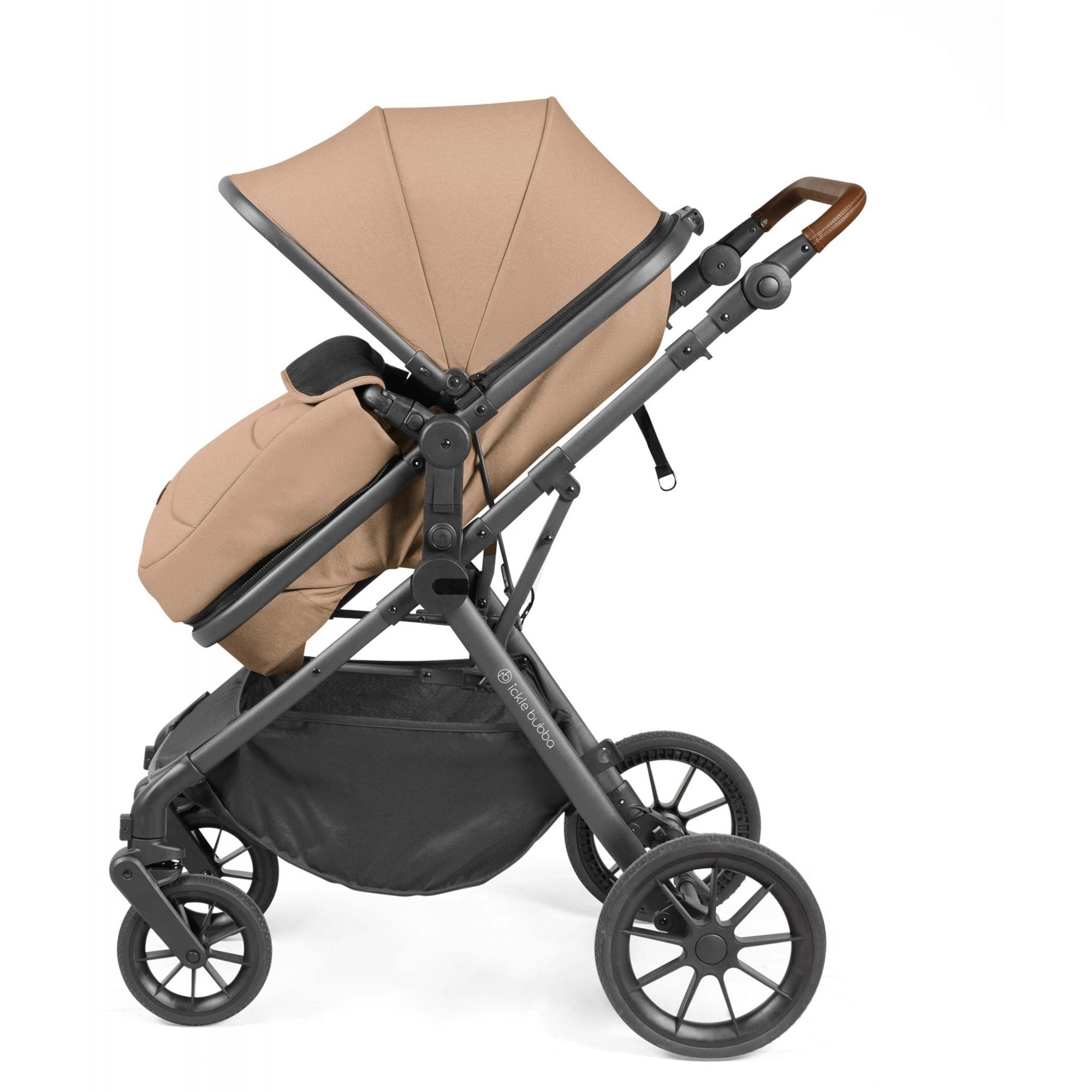 Ickle Bubba Cosmo 9 Piece Travel System + Nimbus i-Size Car Seat & Spin ISOFIX Desert