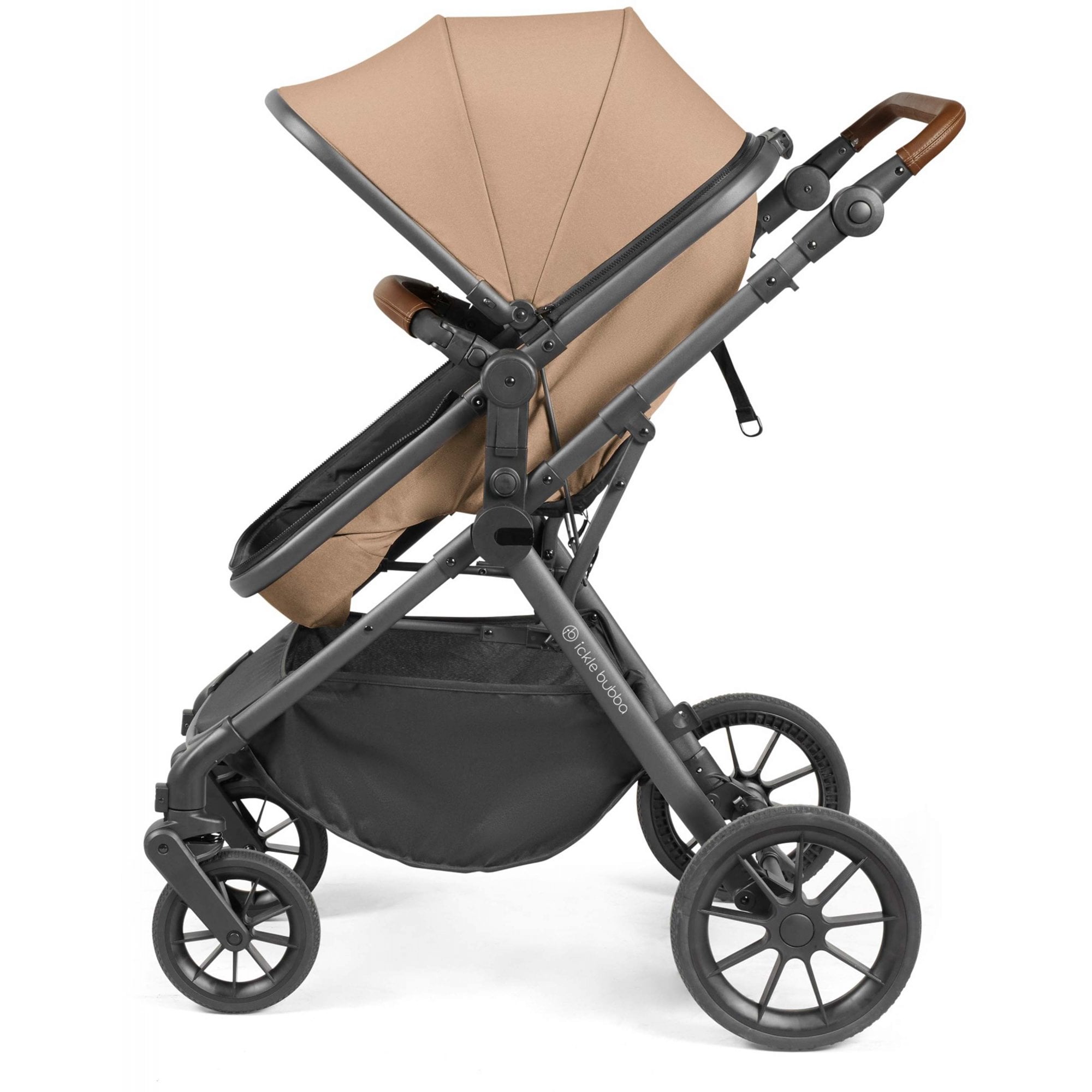 Ickle Bubba Cosmo 9 Piece Travel System + Nimbus i-Size Car Seat & Spin ISOFIX Desert