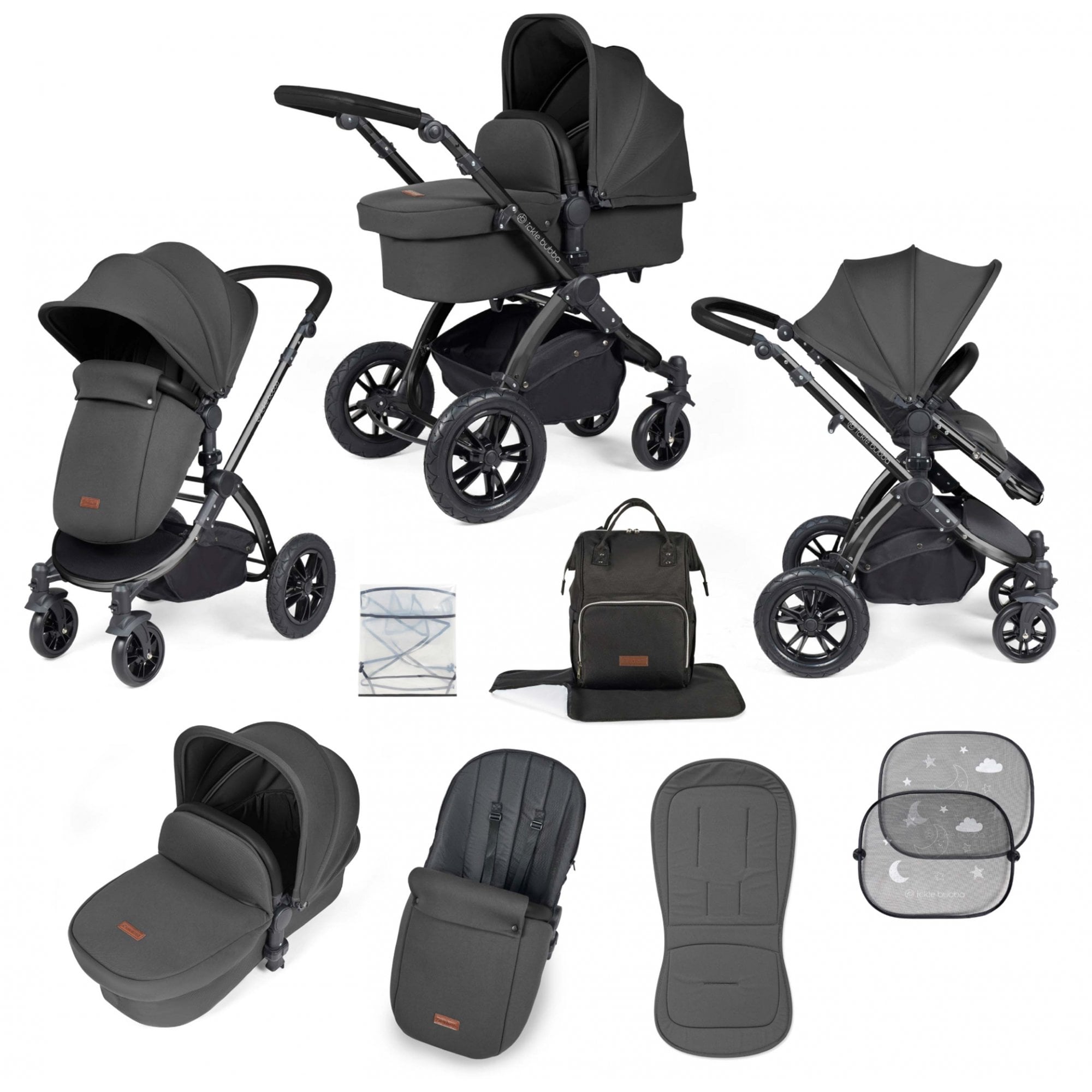 Ickle Bubba Stomp Luxe 9 Piece Pram Charcoal