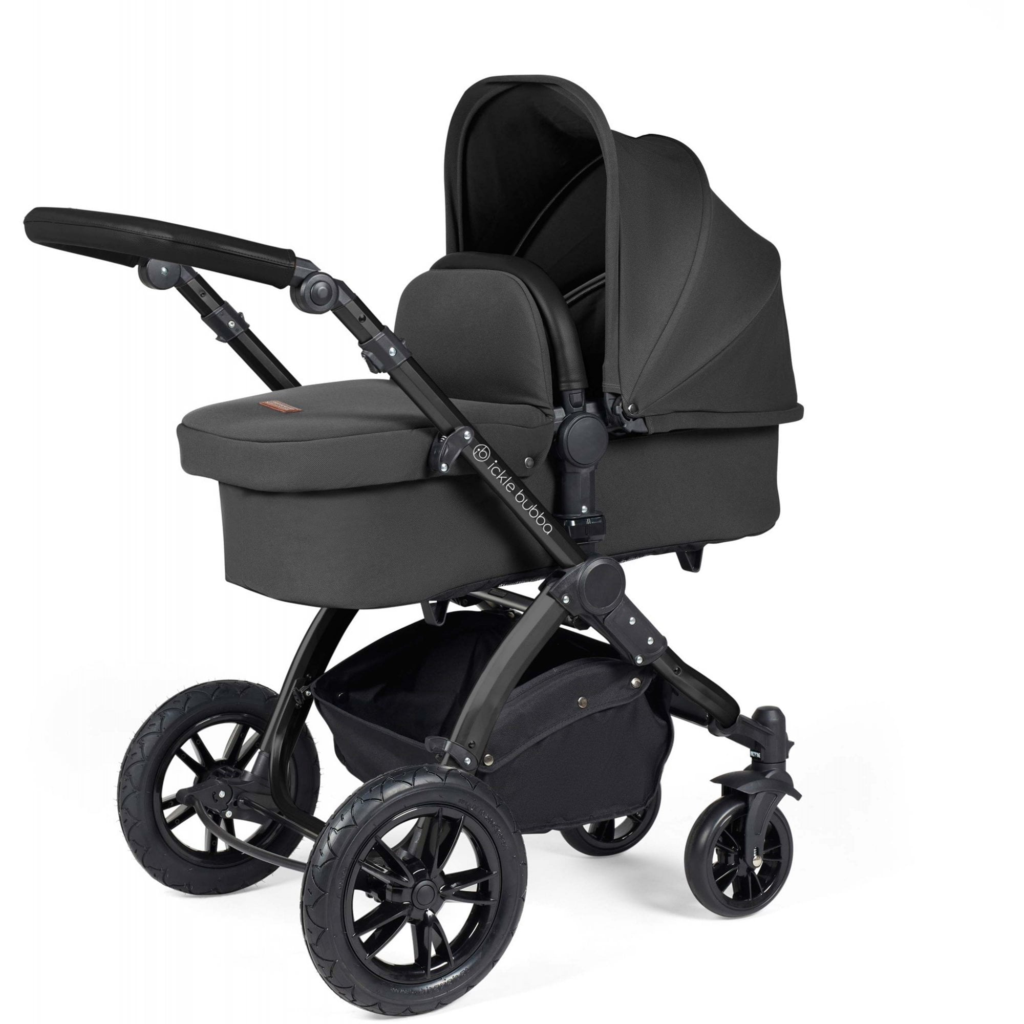 Ickle Bubba Stomp Luxe 12 Piece Travel System with i-Size Stratus Car Seat & ISOFIX Base Charcoal