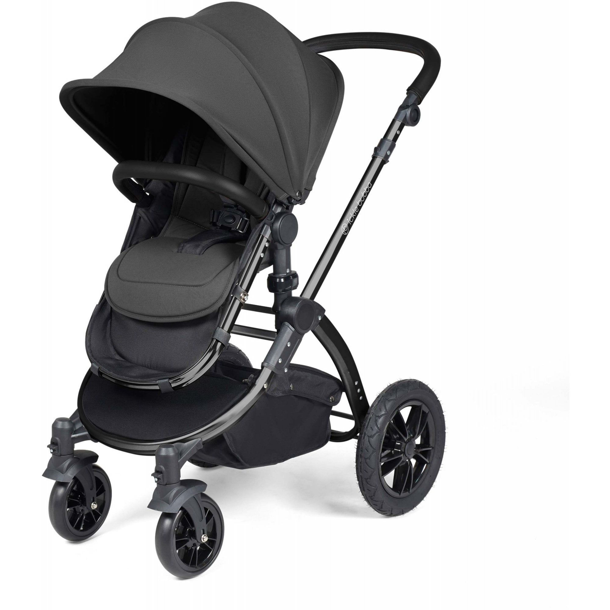 Ickle Bubba Stomp Luxe 12 Piece Travel System with i-Size Stratus Car Seat & ISOFIX Base Charcoal