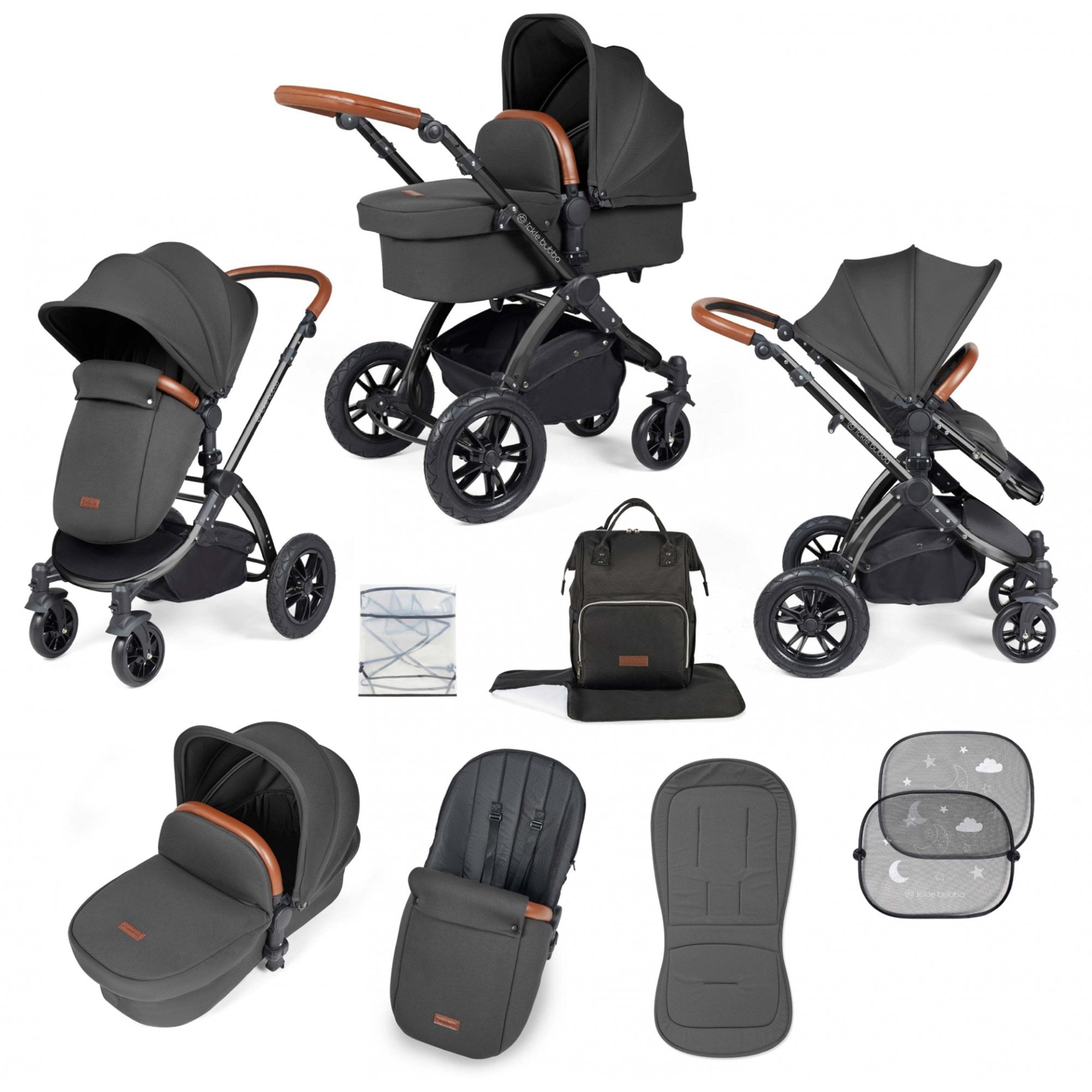 Ickle Bubba Stomp Luxe 9 Piece Pram Charcoal