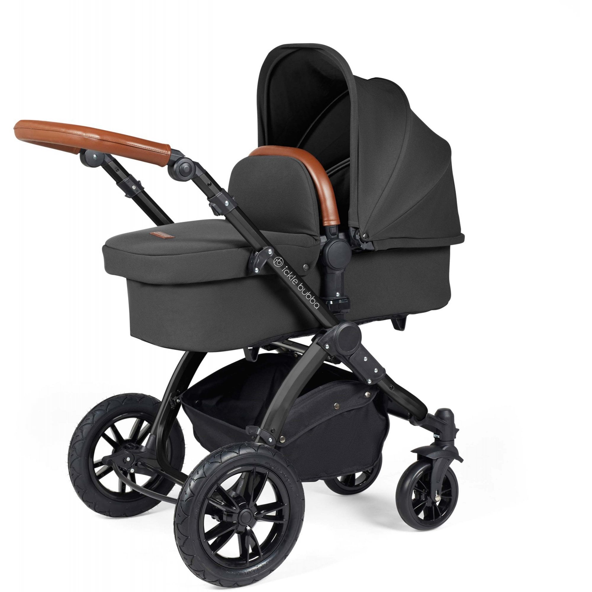 Ickle Bubba Stomp Luxe 12 Piece Travel System with i-Size Stratus Car Seat & ISOFIX Base Charcoal