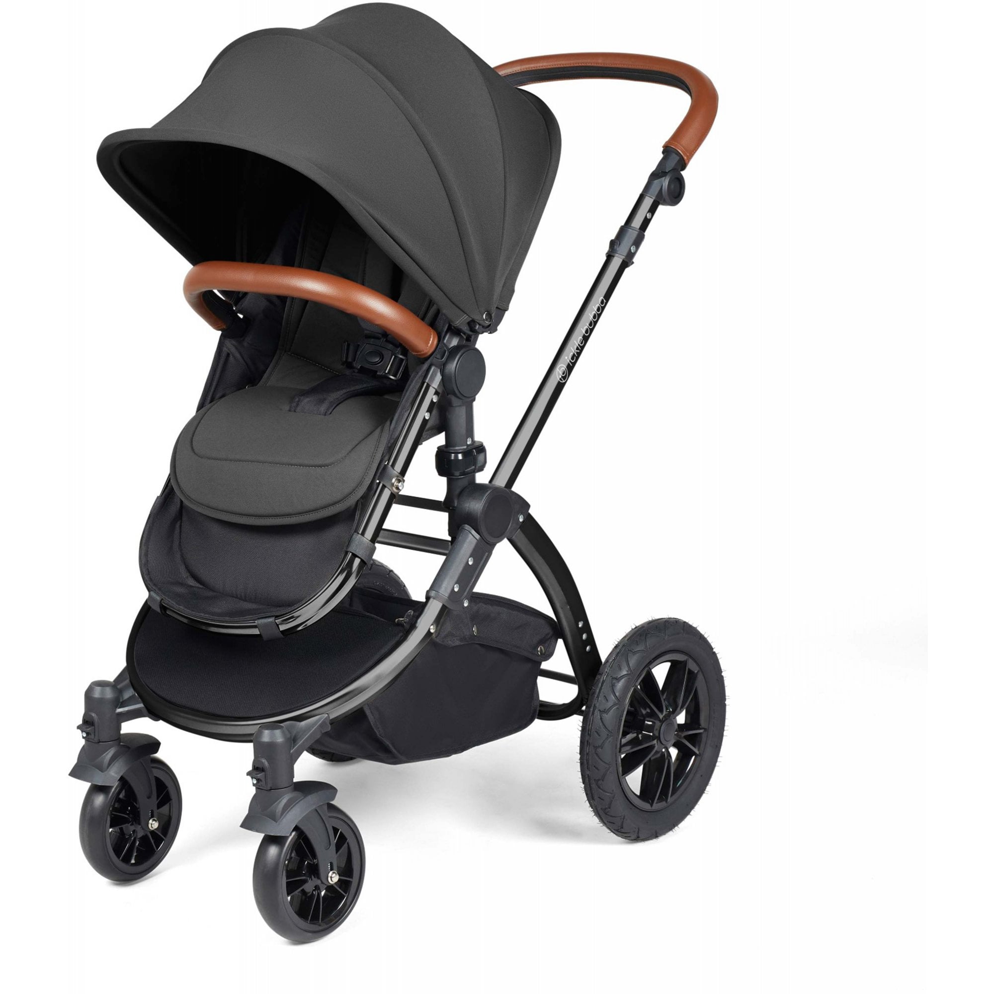 Ickle Bubba Stomp Luxe 12 Piece Travel System with i-Size Stratus Car Seat & ISOFIX Base Charcoal