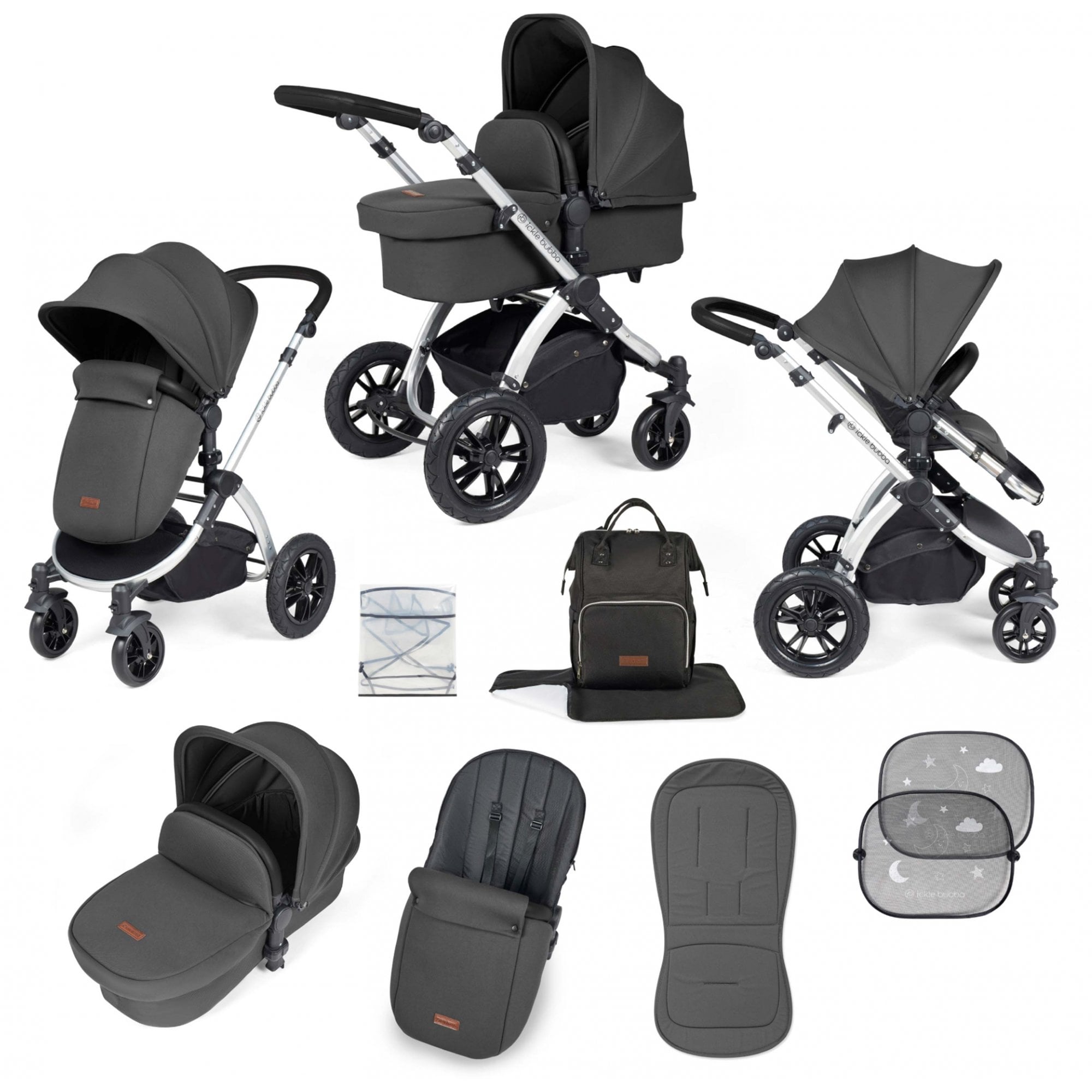 Ickle Bubba Stomp Luxe 9 Piece Pram Charcoal